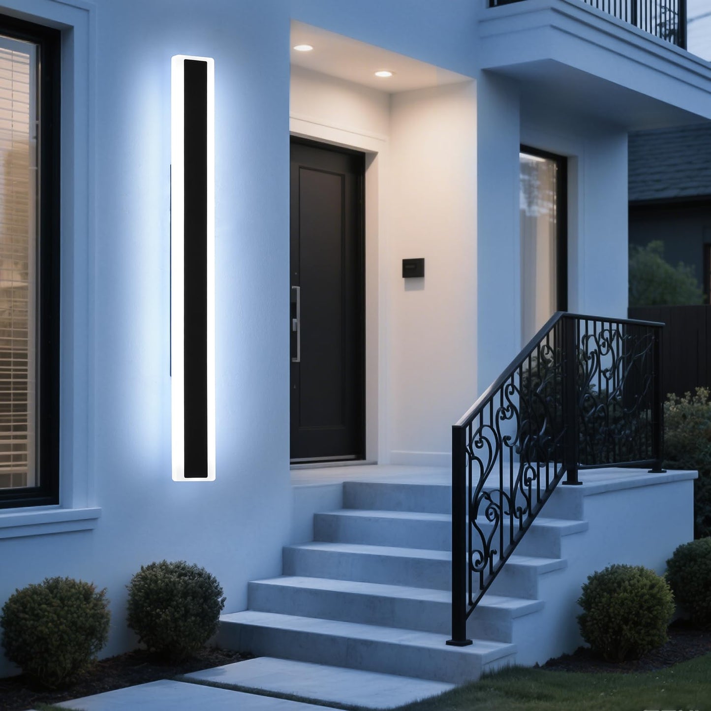 Mikeru 70.8Inch Long Led Wall Light  6000K Cool White Modern Outdoor Wall Light Ip65 Waterproof Black Acrylic Porch Exterior Lighting Fixtures  Exterior Wall Mount Lights For Garage Front Door