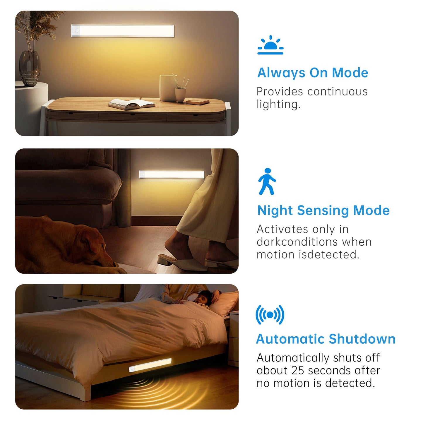 Pzsunly Under Cabinet Lighting 54 Led 1800Mah Rechargeable Motion Sensor Light 3 Colors Dimmable Magnetic Closet Lights Indoor Night Lights For Kitchen Bedroom Stairs 5 Pack