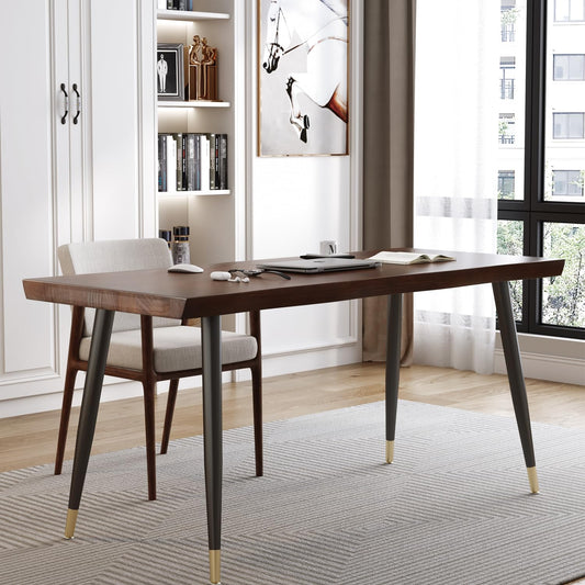 Sihtengxxhongs Modern Simple Style 55" Standing Desk Study Computer Desk - Black Metal Frame, Solid Wood Planks, for Home Office Bedroom