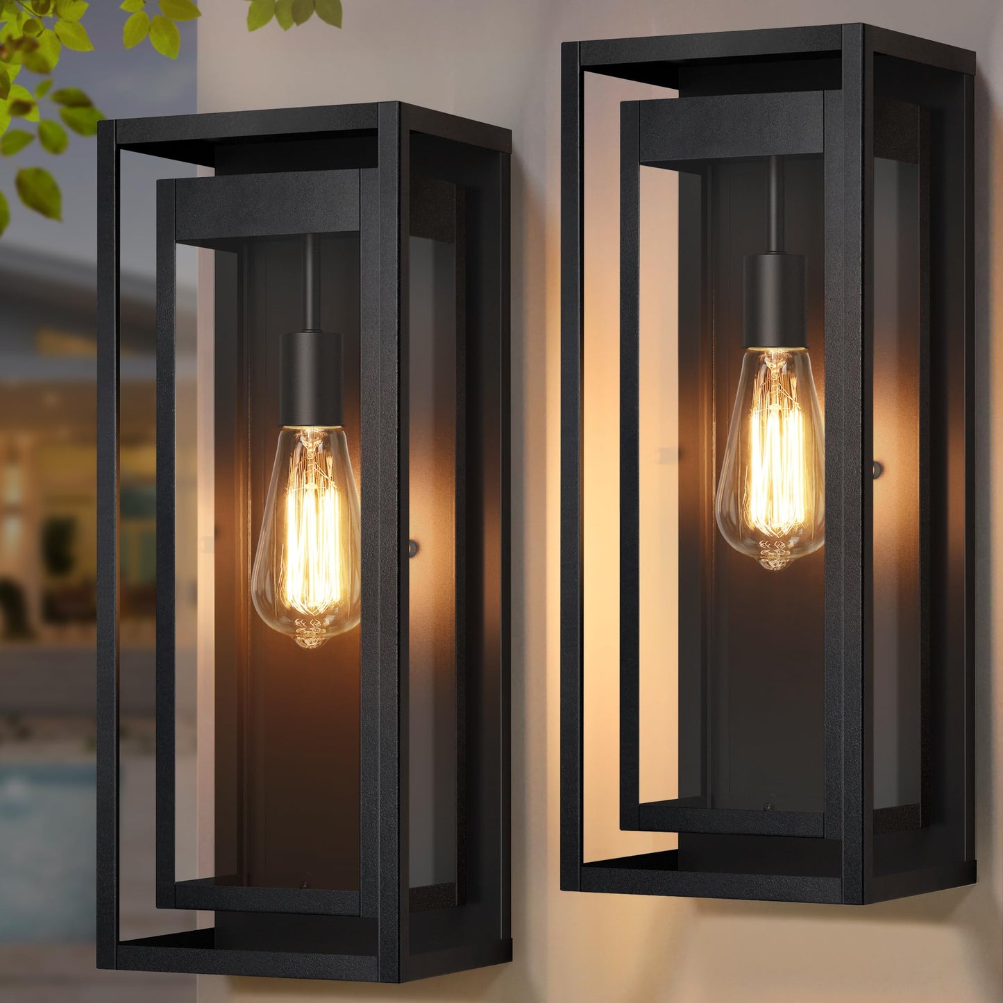 Slypadan 19 Outdoor Wall Lights  2 Pack Large Size Matte Black Outdoor Sconce Lights With Clear Glass Shade  Waterproof Porch Lighting Exterior Light Fixture For Front Door  Garage