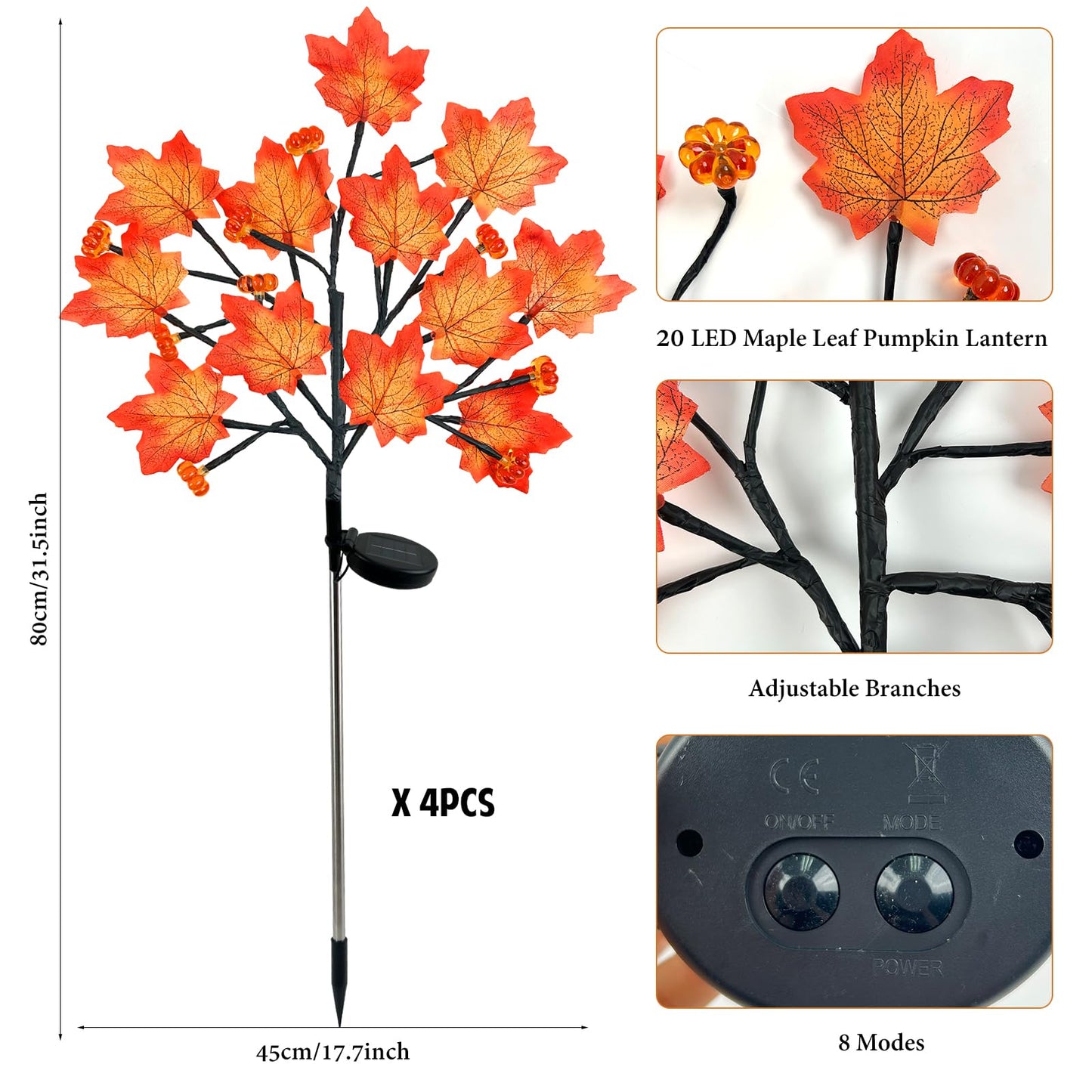 Laiamer 4Pack Fall Solar Lights Outdoor Decorative  Waterproof 80Led Orange Solars Lights Outdoor With 8 Modes  Pumpkin Solar Light For Fall Yard Outside Halloween Thanksgiving Decorations