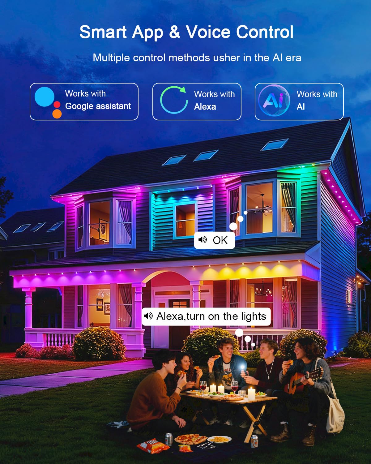 Permanent Outdoor Lights - 200Ft Smart Rgbic Led With 144 Lights  Ip67 Waterproof  75+ Scene Modes  Alexa/Google/Remote Control Enabled  Diy Music Sync For Christmas  Holiday & Home Decor  White