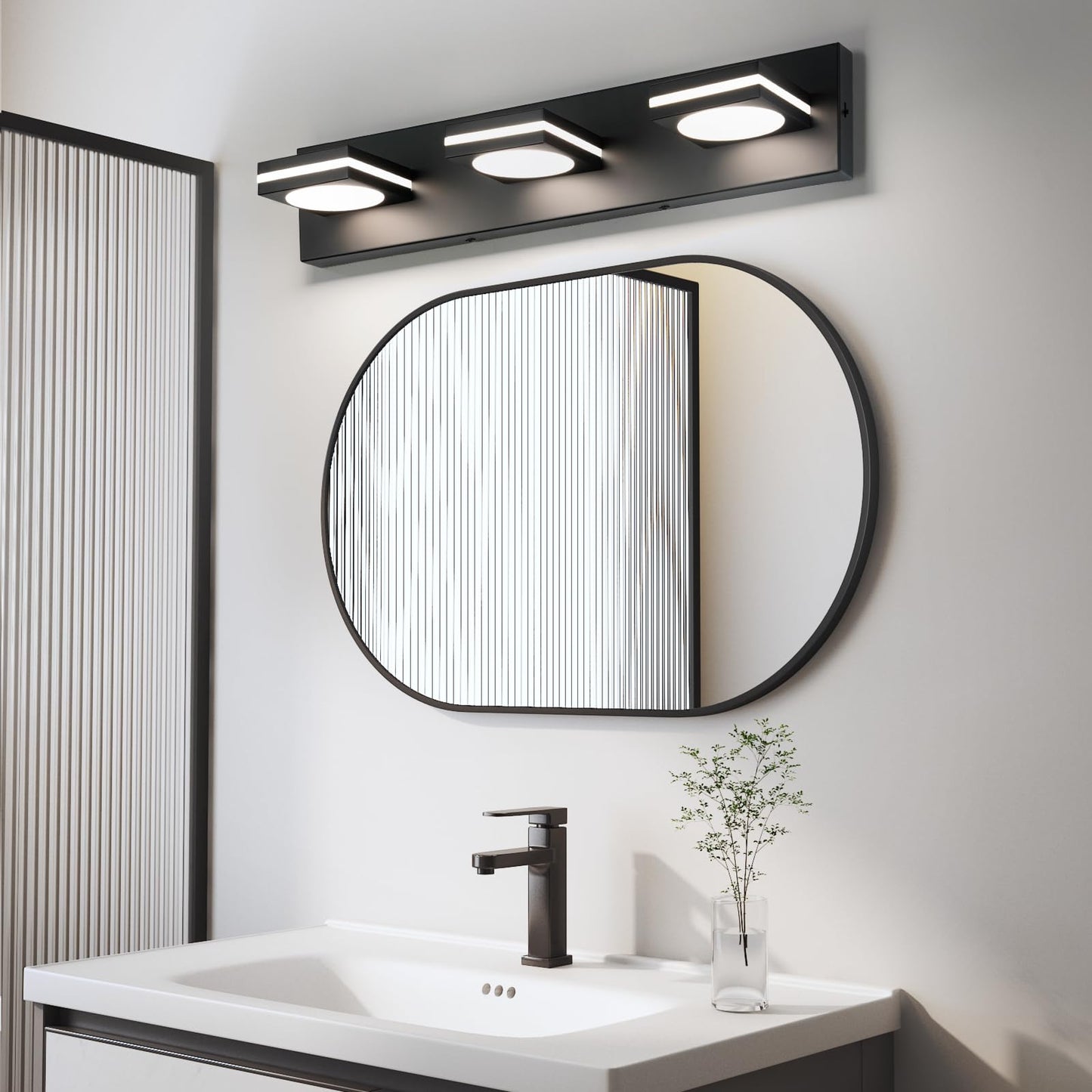 Okeli Bathroom Light Fixtures  Matte Black Vanity Light Modern Led Acrylic Lighting Fixtures  Bathroom Accessories Dimmer Lamps  3Cct  22-Inch