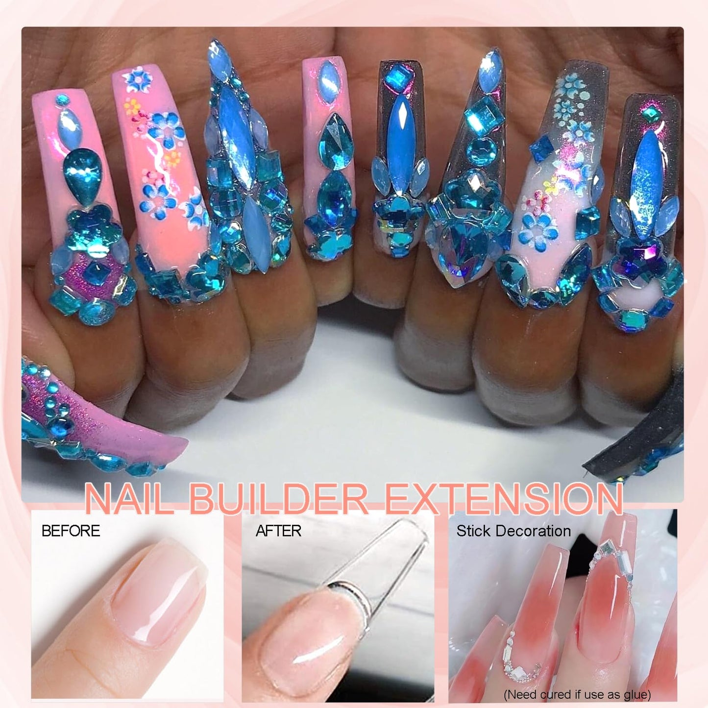 NAILGIL Solid Builder Gel For Nails,3D Nail Art Sculpture Non-Sticky Hand Clear Extension Gel Sock Off UV LED with 3D Silicone F