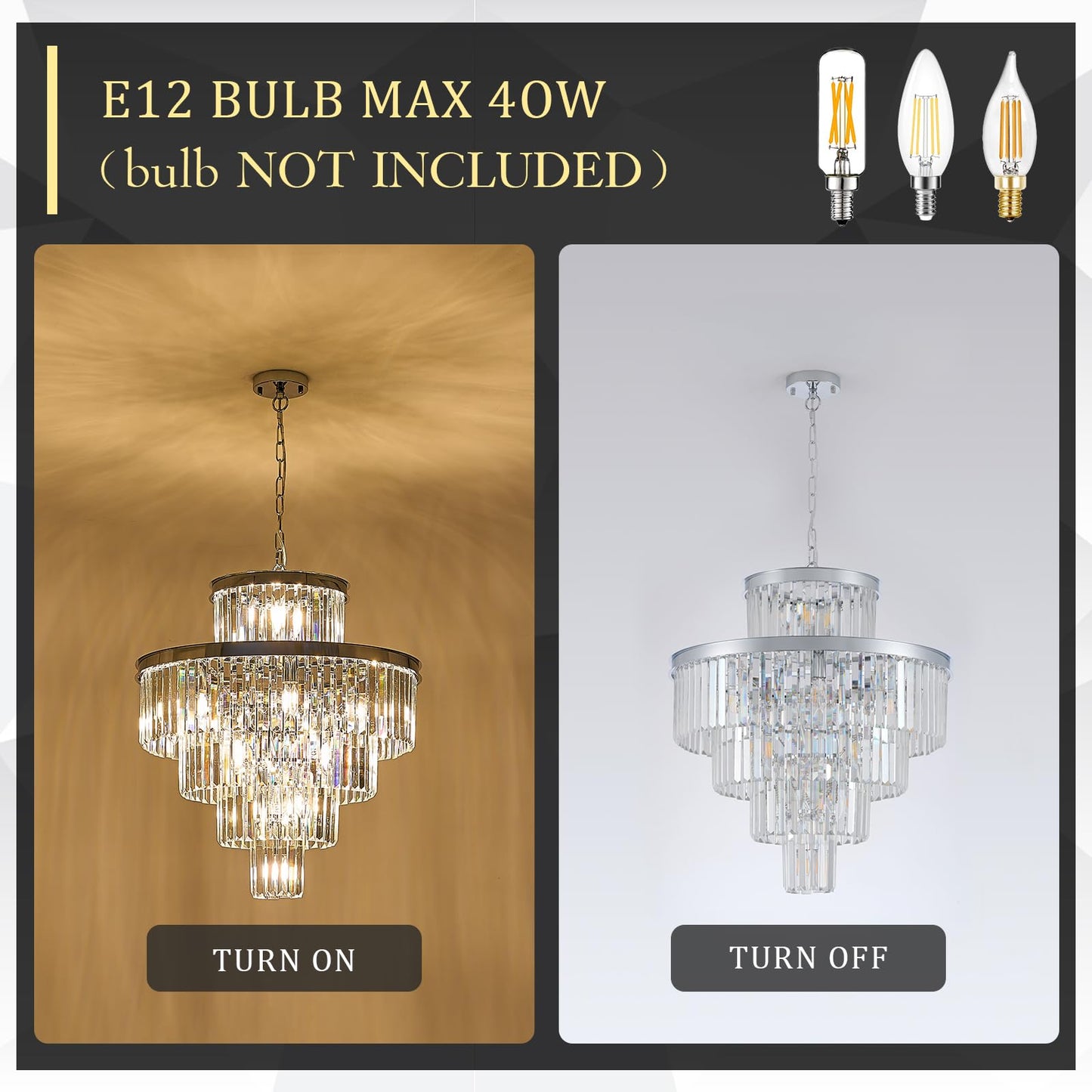 Modern Crystal Chrome Chandelier 15 Lights 24 Round Light Fixture stylish 5-Tier K9 Crystals Chandelier Contemporary Pendant Lighting For Dinning Room Living Room Foyer Kitchen