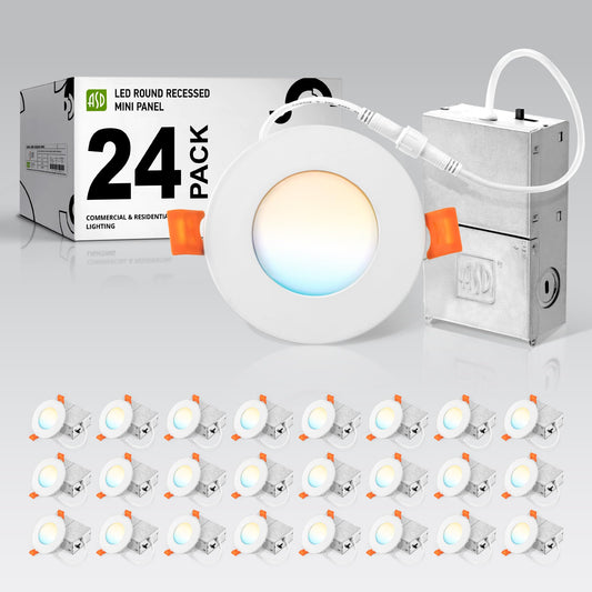 Asd 24 Pack 3 Inch Led Recessed Light 6W  5 Cct 2700K-5000K Cri90+  Ic Rated Ultra Thin Dimmable Ceiling Lights With J Box  Canless Wafer Downlight  Round Slim Panel Lighting  Ul Energy Star  White