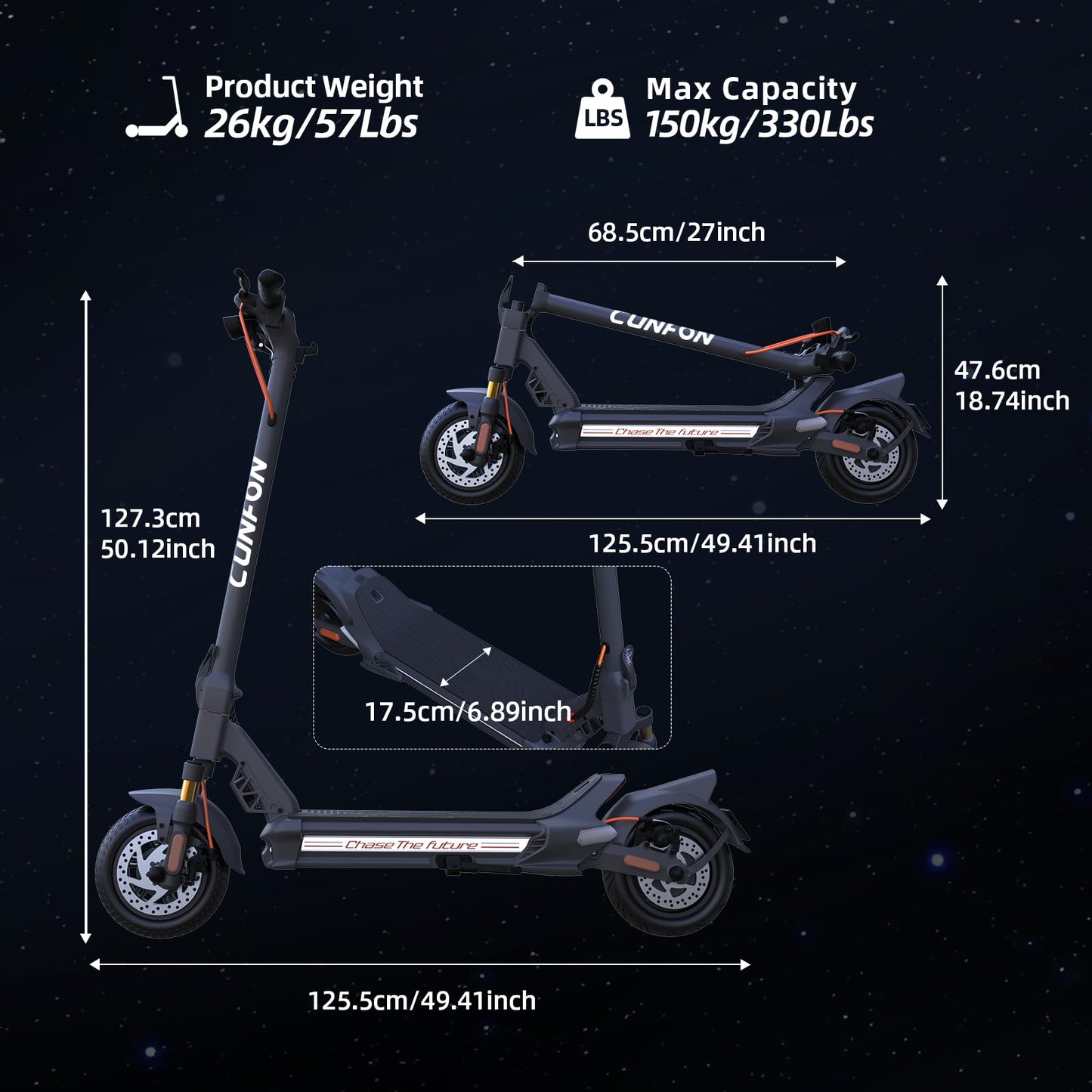 CUNFON RZ800 Electric Scooter, Up to 31MPH, 50 Miles Long Range, 1200W Off Road Motor, Dual Disc Brakes with EABS, Damping Adjustable Full Suspensions Adults E-Scooter with APP