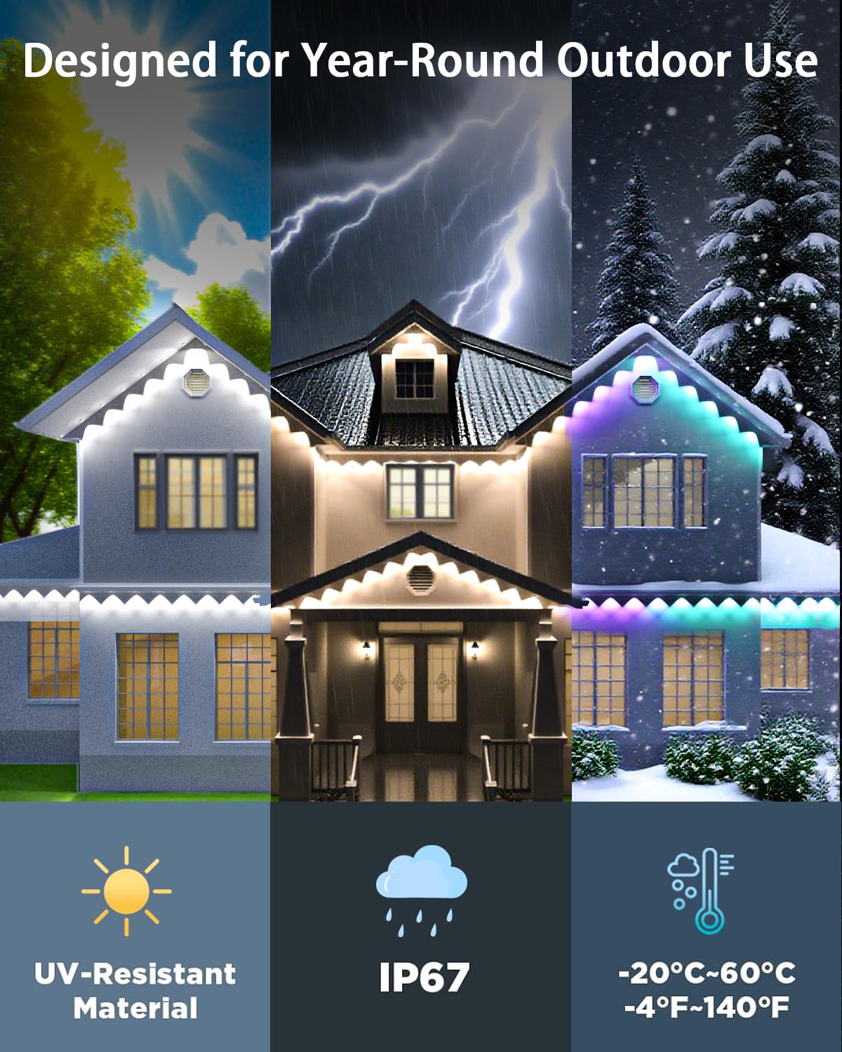 Mimirgb Permanent Outdoor Lights 16Ft Rgb Ic Outdoor Lights With 10 Led Lights For House Roof Christmas Holiday Party Daily Lighting Ip67 Waterproof Eaves Light With Multi Scene Modes For Halloween