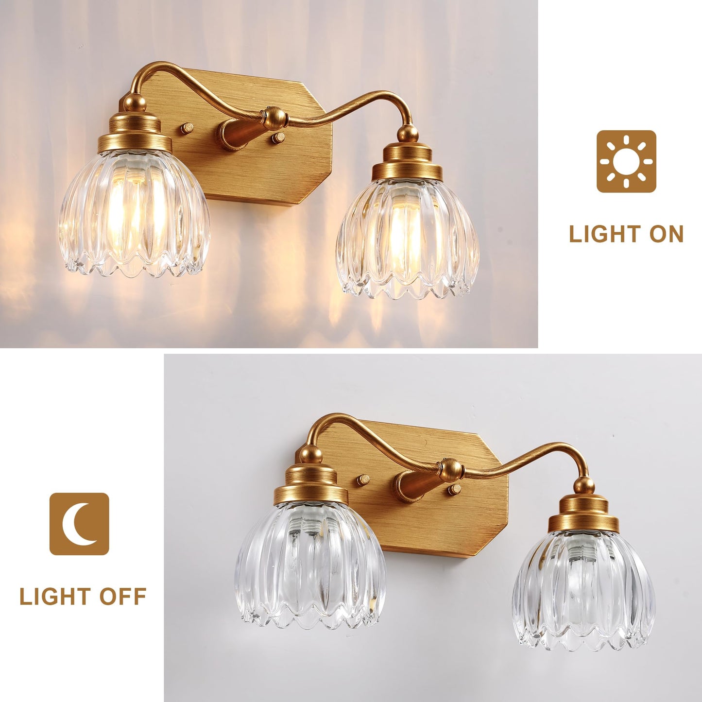 Cmnvmn Vintage Bathroom Light Fixtures  2 Light Gold Bathroom Vanity Light  Matte Antique Brass Finish With Crystal Glass Shade  Wall Sconces Lighting For Bedroom  Living Room  Hallway