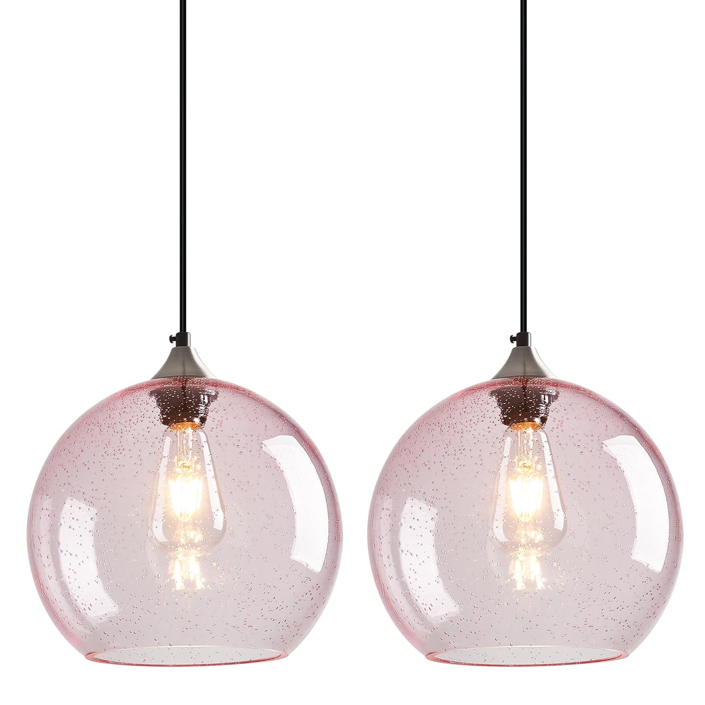 Lbsqj Pink Glass Pendant Lights Kitchen Island Globe Pendant Light Fixtures Modern Pendant Lighting For Bedroom Living Dining Room Light Fixture (9.84 In  2 Pack)