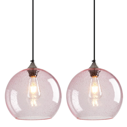 Lbsqj Pink Glass Pendant Lights Kitchen Island Globe Pendant Light Fixtures Modern Pendant Lighting For Bedroom Living Dining Room Light Fixture (9.84 In  2 Pack)