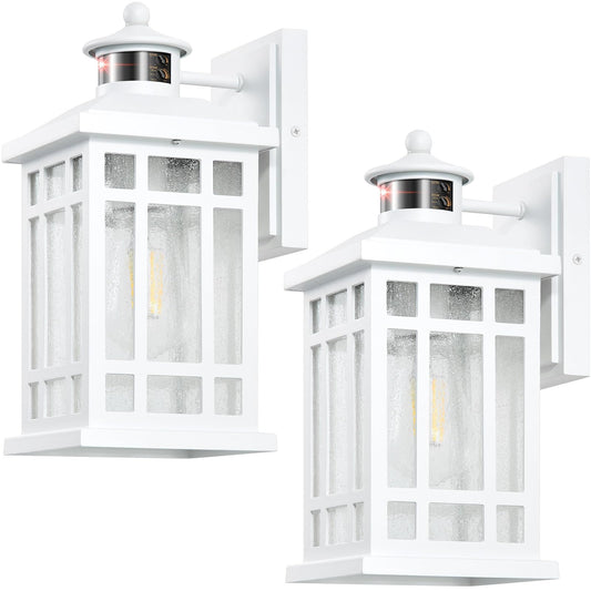 Opaxis White Motion Sensor Outdoor Lights  2-Pack Modern Dusk To Dawn Outside Light With 4 Modes  Exterior Lighting Fixtures For House  Entry  Porch  Patio  Garage  Brightness Distance Adjustable