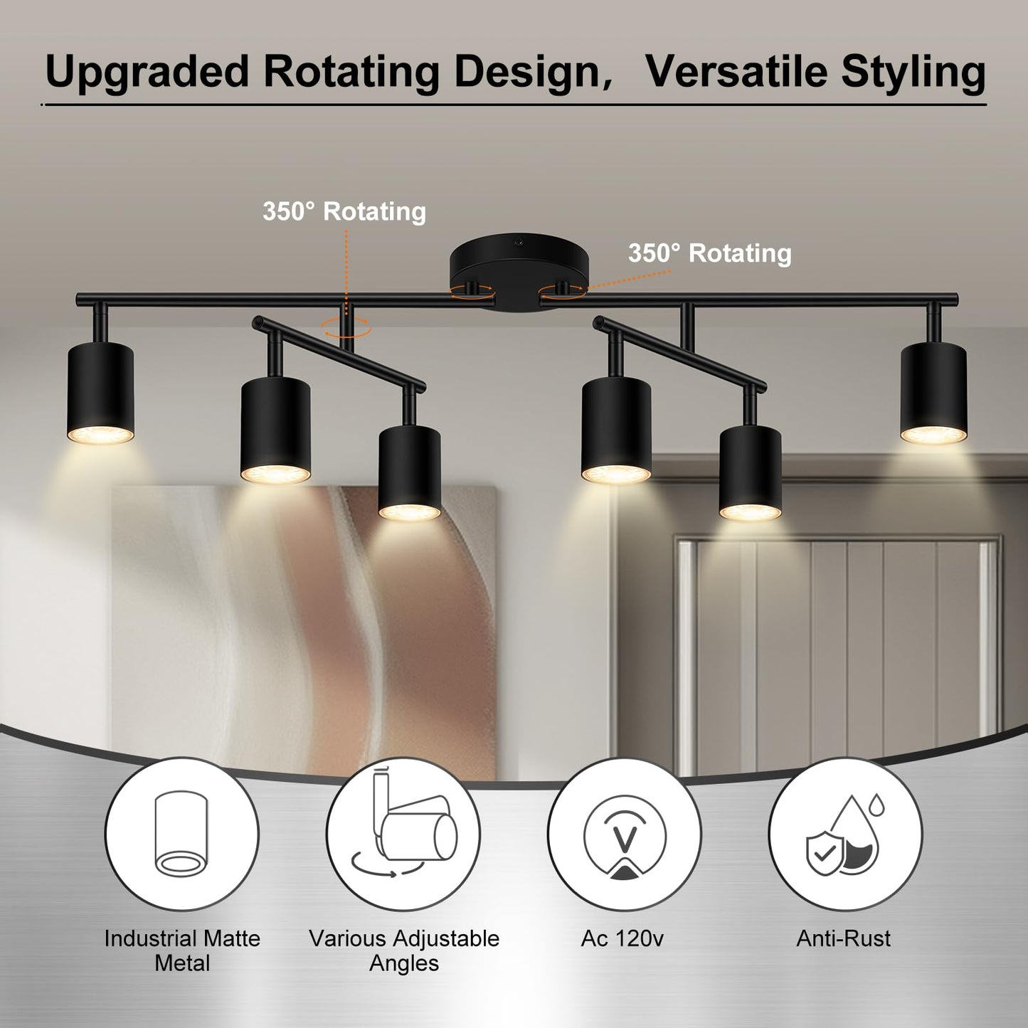 Auquee 6 Light Track Lighting Fixtures Ceiling  Matte Black Kichen Track Lighting Fixtures With Rotatable Light Heads  Upgrade Light Poles  Modern Led Sopt Lights For Kitchen/Hallway  No Gu10 Bulb