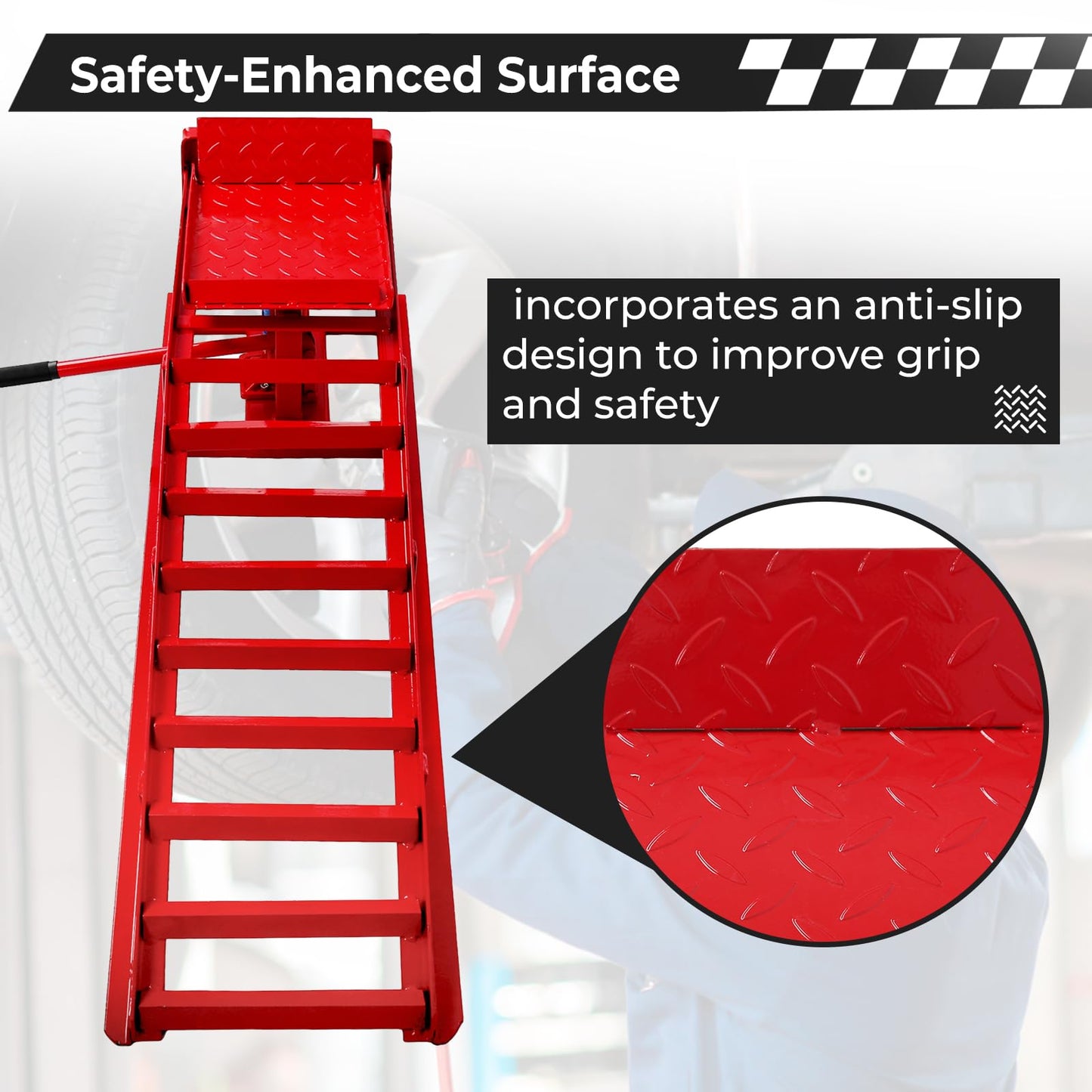 Rovibek 2 Pack Hydraulic Car Ramps 5t 11000lbs, Car Lift Service Ramps, Heavy Duty Steel Cars Lift Ramp Height 11.6"-16.5", High Lift Auto Ramp for Changing Oil for Maintenance, Red
