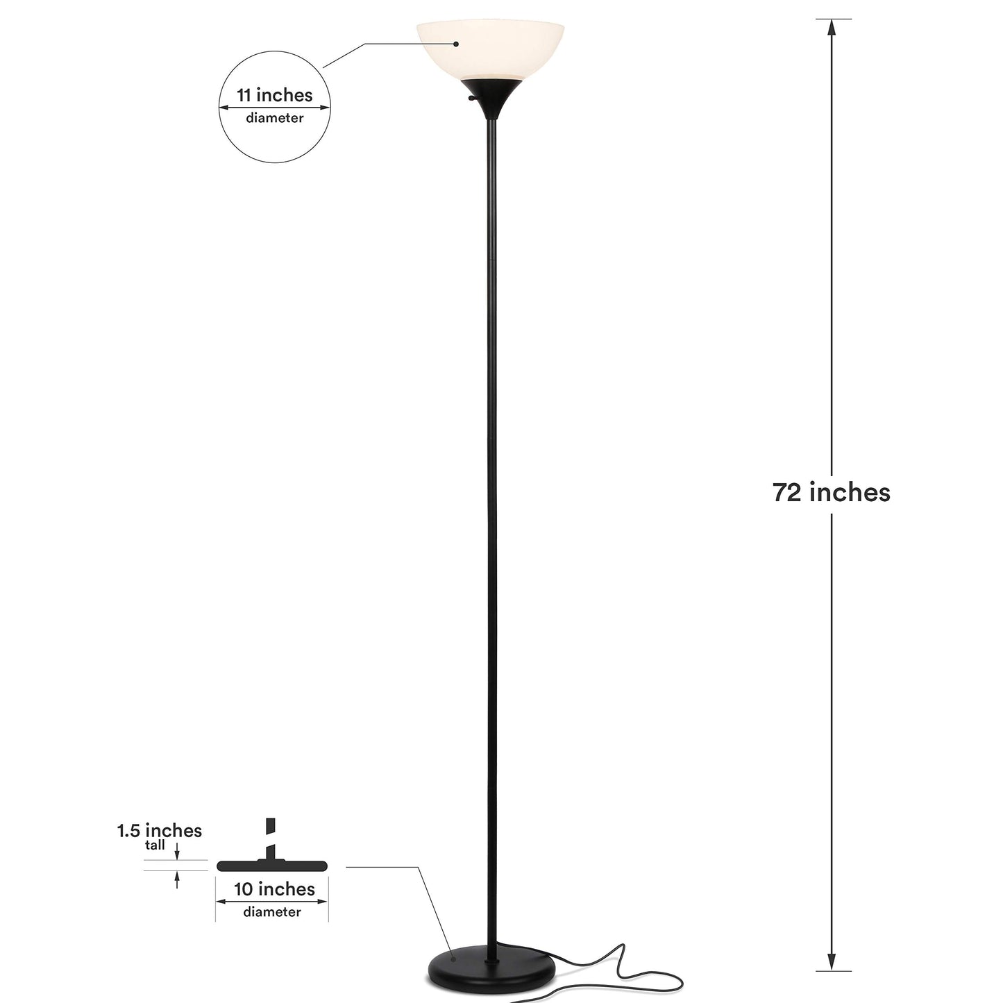 Brightech Sky Dome Dimmable LED Floor Lamp - Tall Torchiere for Living Rooms & Offices - Jet Black - Model FL-DME-BLK