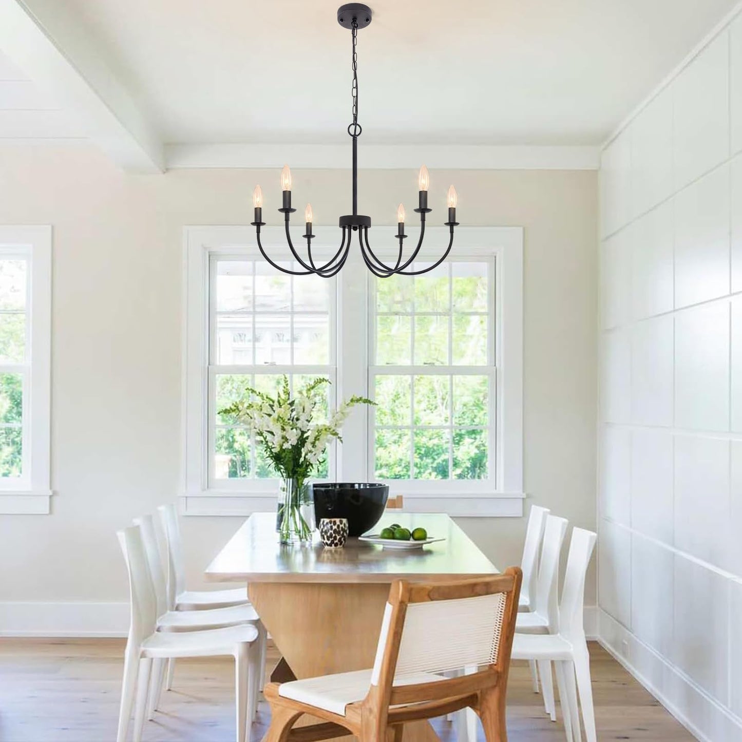 Rviezza Black Chandelier  6-Light Farmhouse Chandelier For Dining Room Lighting Fixtures Hanging  Rustic Candle Modern Chandeliers For Living Room Bedroom Foyer Kitchen(Frosted Black)