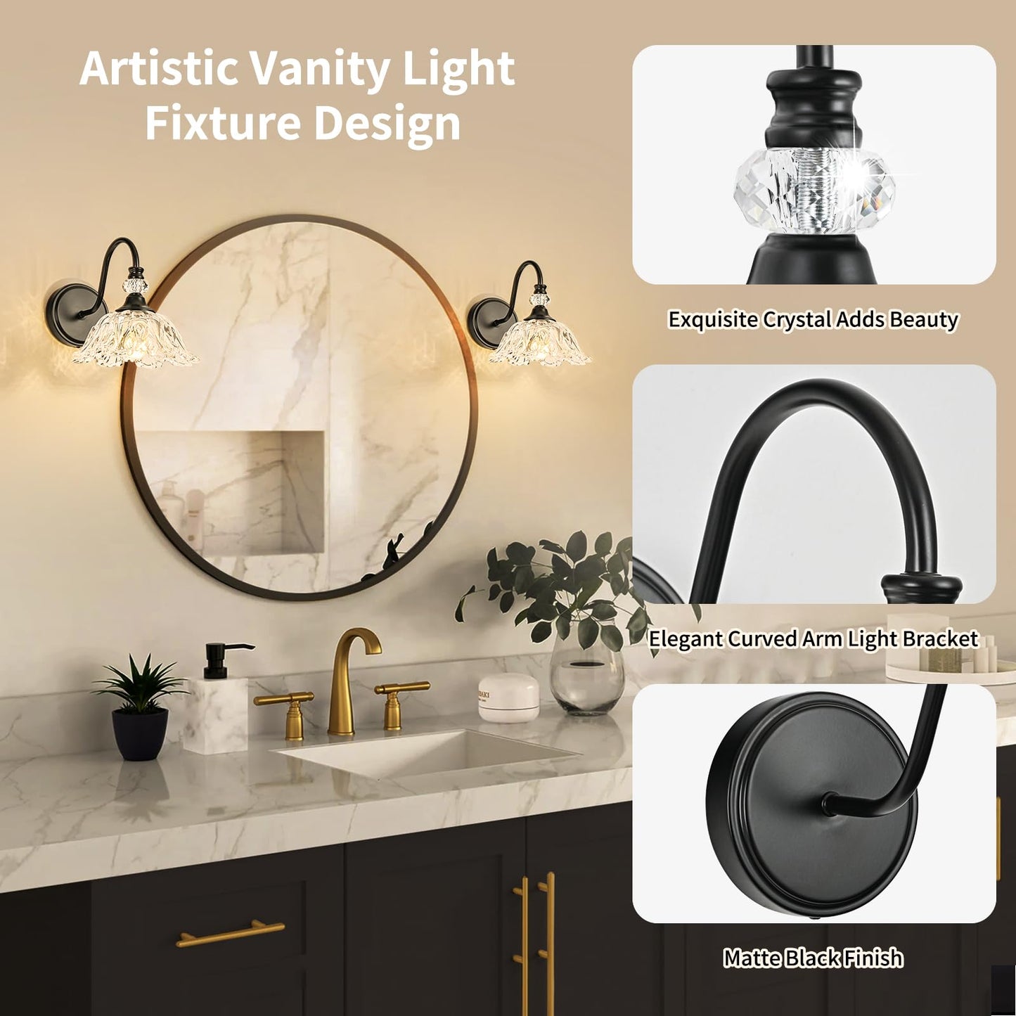 Sunkryster 1 Piece Black Wall Sconce With Floral Clear Glass Shade  Black Farmhouse Wall Mount Lighting For Bathroom Vintage Bathroom Vanity Light Fixture