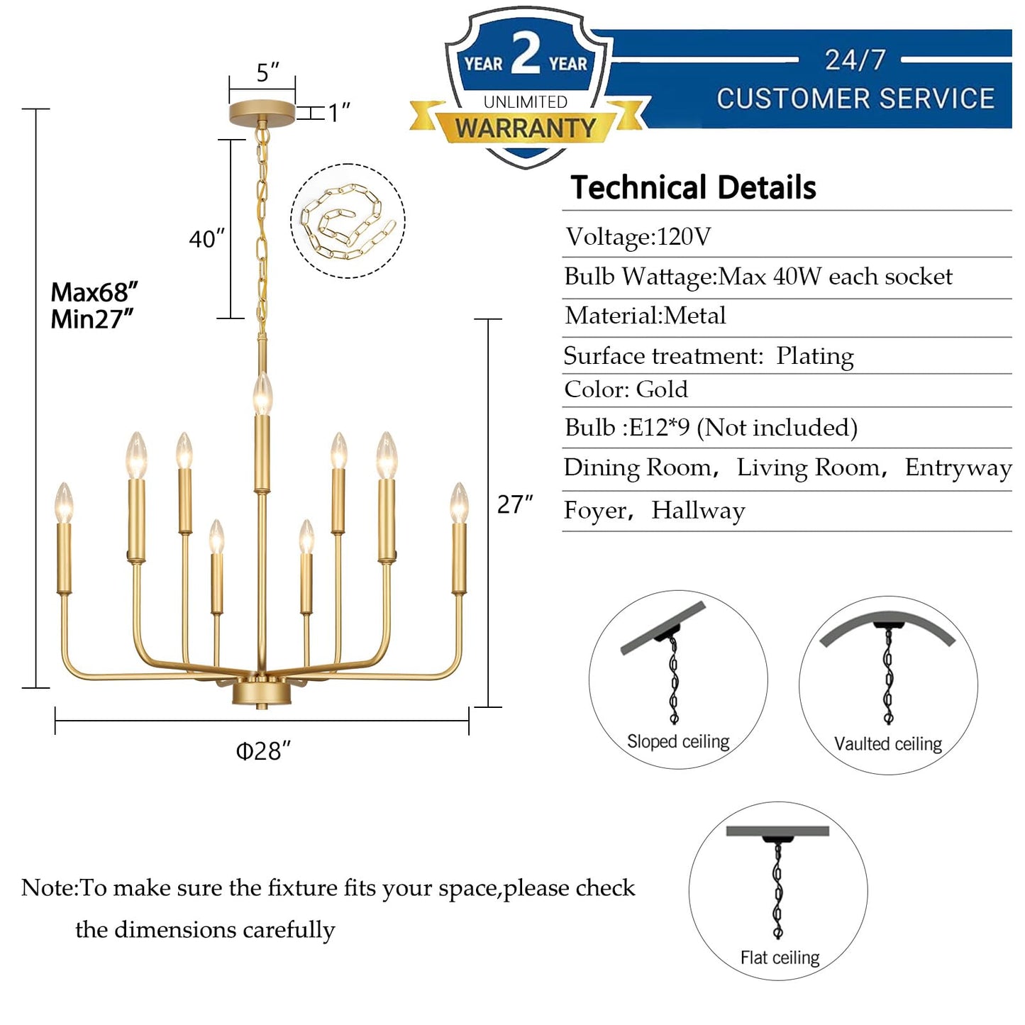 Gifarich Gold Chandeliers For Dining Room Light Fixture Over Table  Modern Farmhouse Chandeliers For Living Room 9-Lights Industrial Metal Candle Lighting Fixtures For Entryway Kitchen Island Foyer