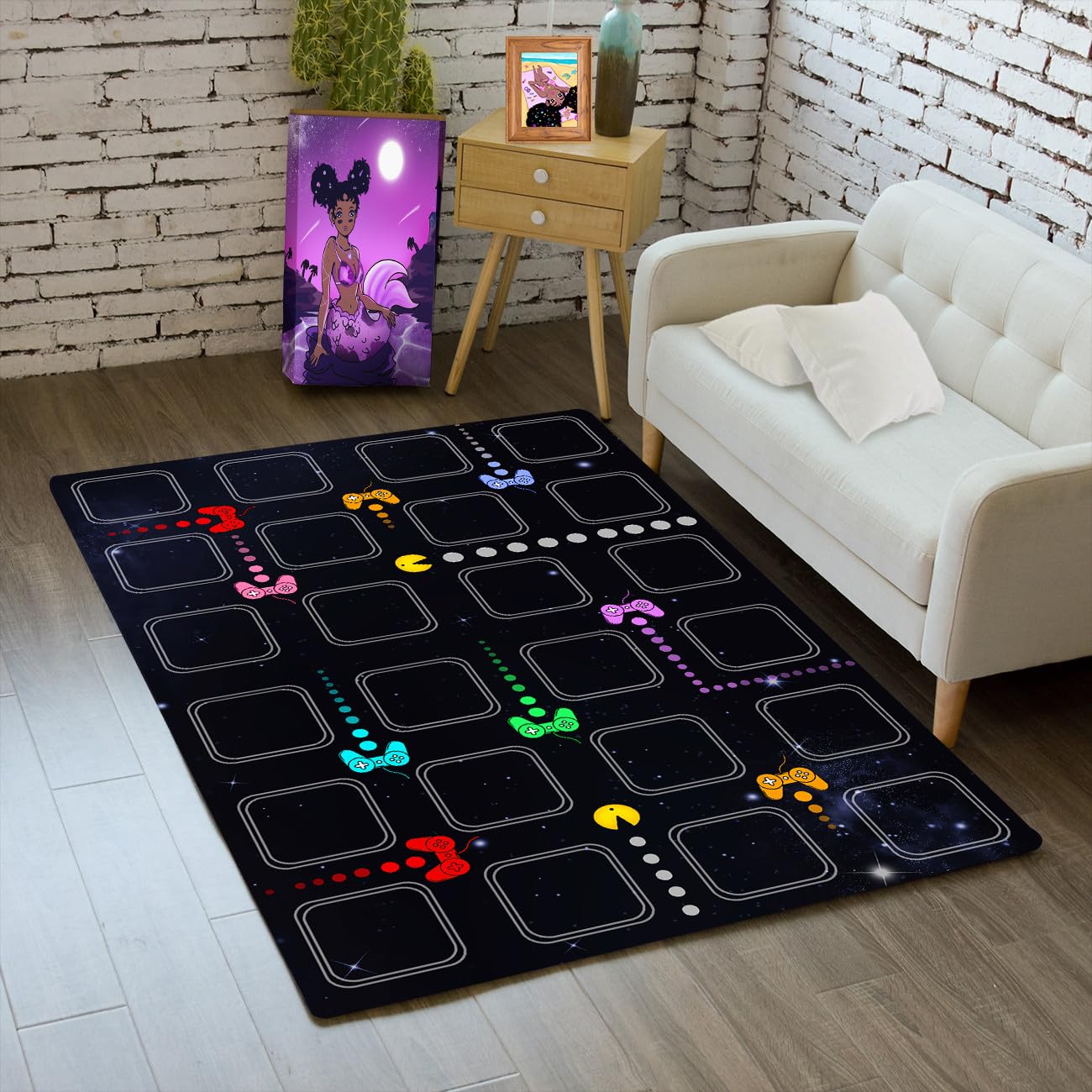Gaming Area Rugs for Boys Cool Game Style Bedroom, Gamer Rug Boys Room Decor, Video Games Bedroom Carpet for Teens, Controller Gamepad Player Standing Throw Doormats Yoga Mat Black