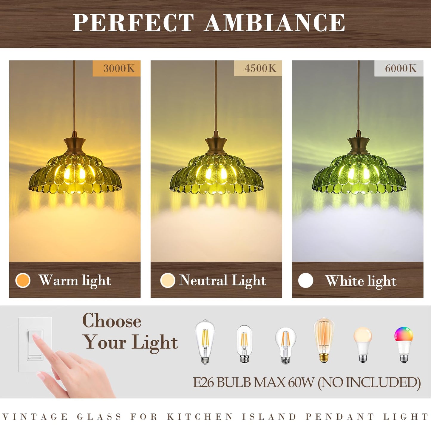 Mgcanyu 2Pack Glass Pendant Lights  11.8 Vintage Lighting Green Glass Light Fixtures Brushed Gold Modern Glass Chandelier Hanging Ceiling For Kitchen Island Dining Room Restaurant Foyer Entryway