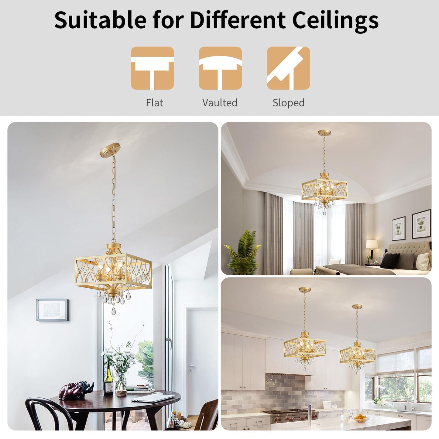 Farmhouse Crystal Chandelier Gold Modern K9 Crystal Ceiling Chandelier Lighting Fixture  Hanging Pendant Light Fixture  Kitchen Island Lighting For Dining Room Living Room Entryway Bedroom Hallway