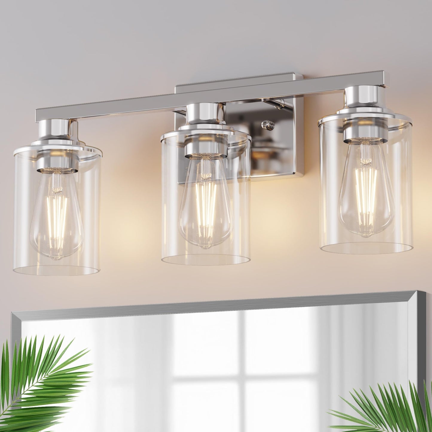 Doresshop 20 Inch Bathroom Light Fixtures  3-Light Chrome Bathroom Lighting Fixtures Over Mirror With Clear Glass Shade  Vanity Lights For Living Room Bedroom