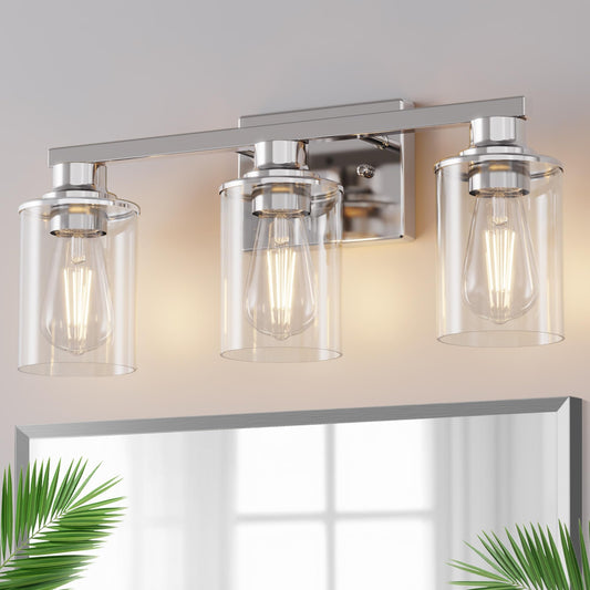 Doresshop 20 Inch Bathroom Light Fixtures  3-Light Chrome Bathroom Lighting Fixtures Over Mirror With Clear Glass Shade  Vanity Lights For Living Room Bedroom