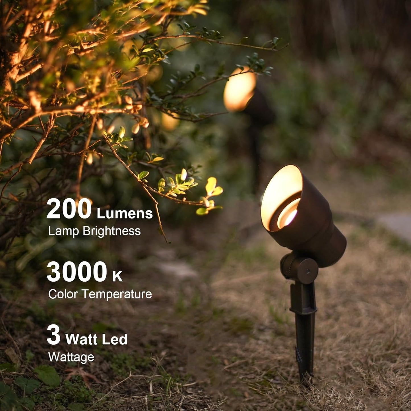 Goodsmann Landscape Lighting 2Pk Low Voltage Landscape Flood Lights 3W Led 200 Lumen Outdoor Spotlight 3000K Warm White Replaceable Led Bulbs Outside Hardwired Lighting With Metal Stakes