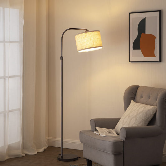 EDISHINE Arched Floor Lamp, Adjustable Linen Shade, Metal, Bronze, Model HOFL04G, Minimalist Design for Living Room, Bedroom, Office