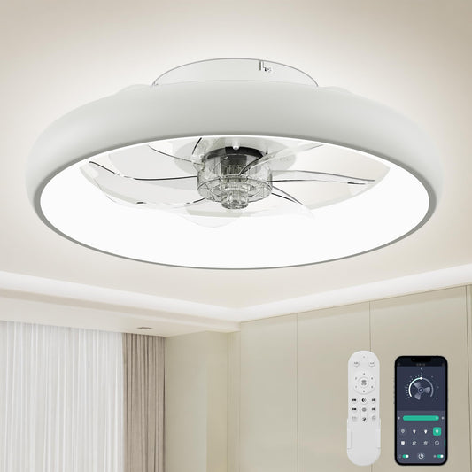 Vipbear Ceiling Fans With Lights  20 Flush Mount Ceiling Fan With Remote & App Control  Low Profile Ceiling Fan For Bedroom/Living Room  6 Wind Speeds (White-Updated Motor)