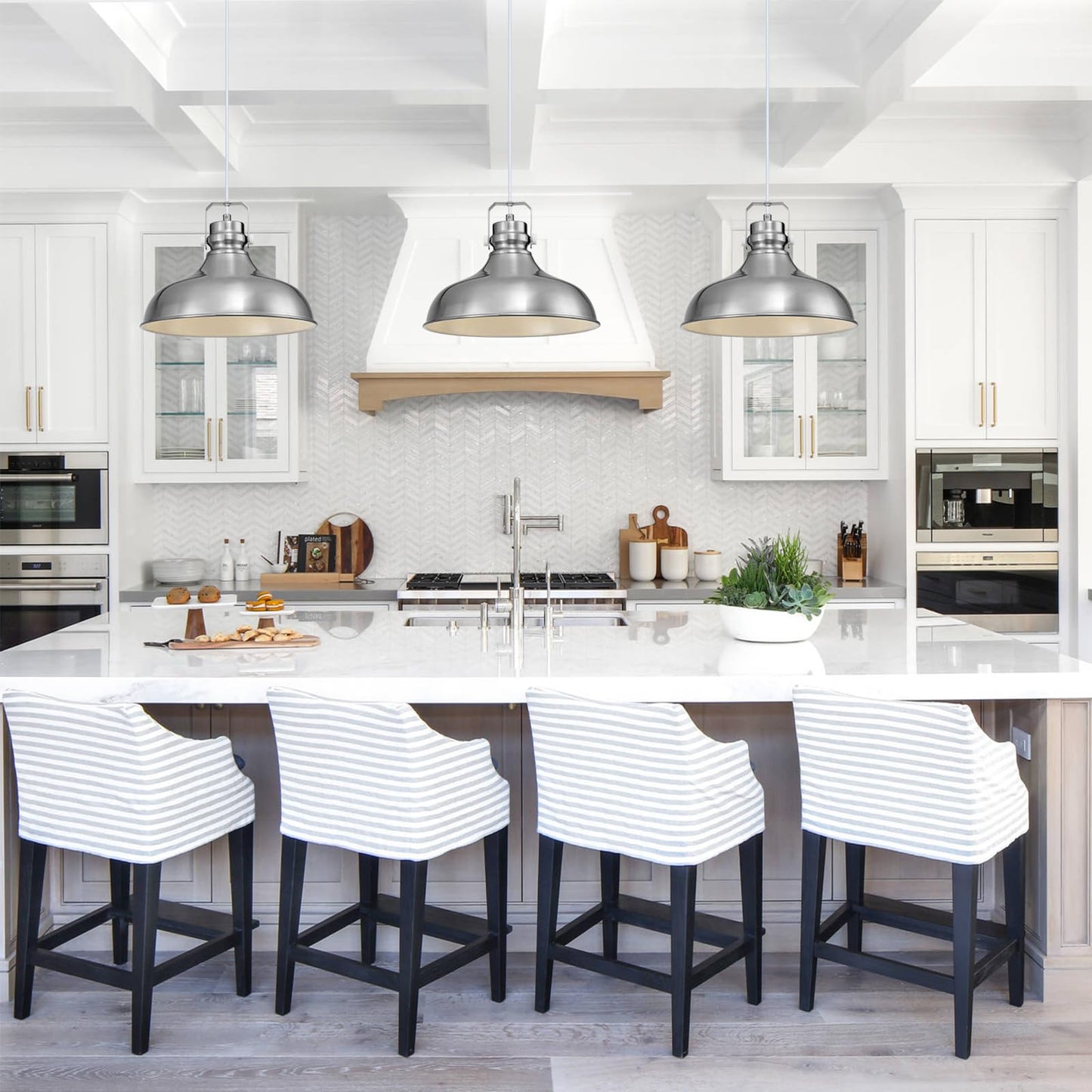 Alaislyc Brushed Nickel Farmhouse Pendant Lights Matte Pendant Lighting For Kitchen Island Industrial Adjustable Height Vintage Dome Hanging Light Fixtures For Barn  Dining Room 3 Packs