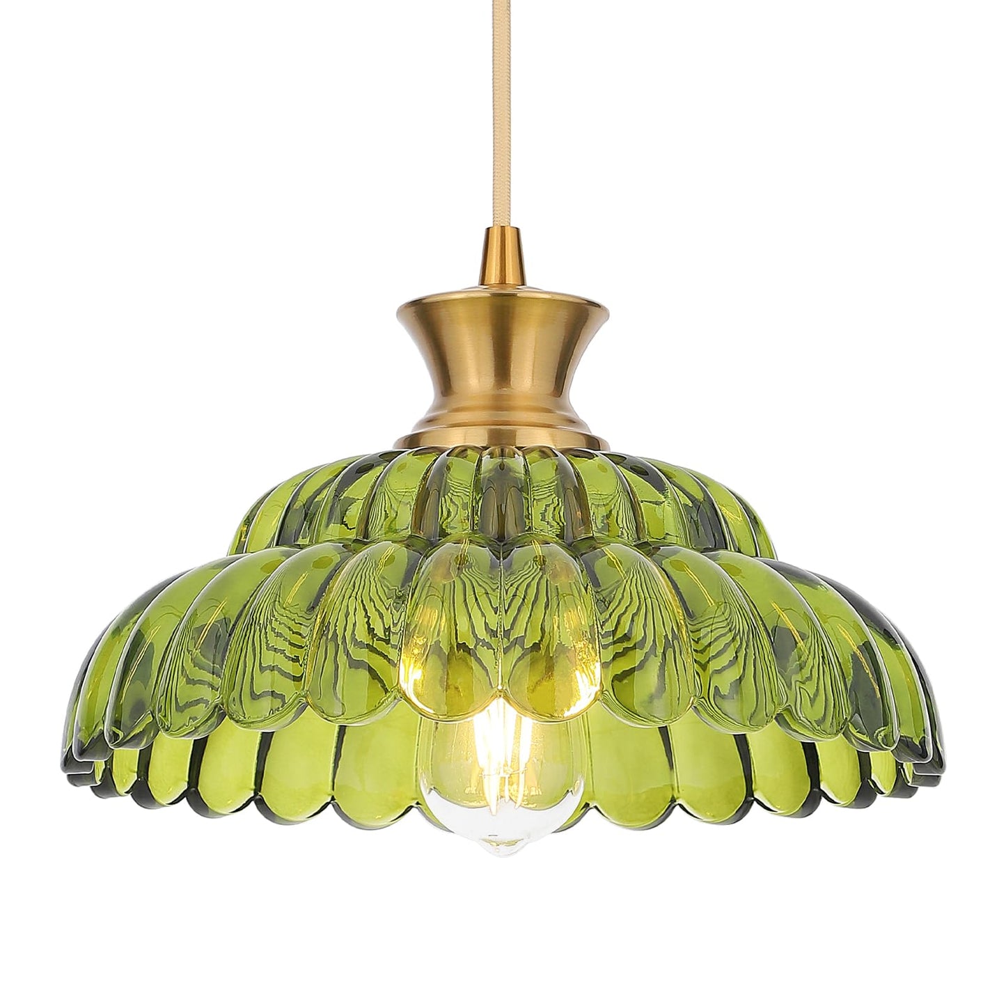 Mgcanyu Green Glass Pendant Lights  11.8 Vintage Lighting Glass Light Fixtures Brushed Gold Modern Glass Chandelier Hanging Ceiling For Kitchen Island Dining Room Restaurant Foyer Entryway