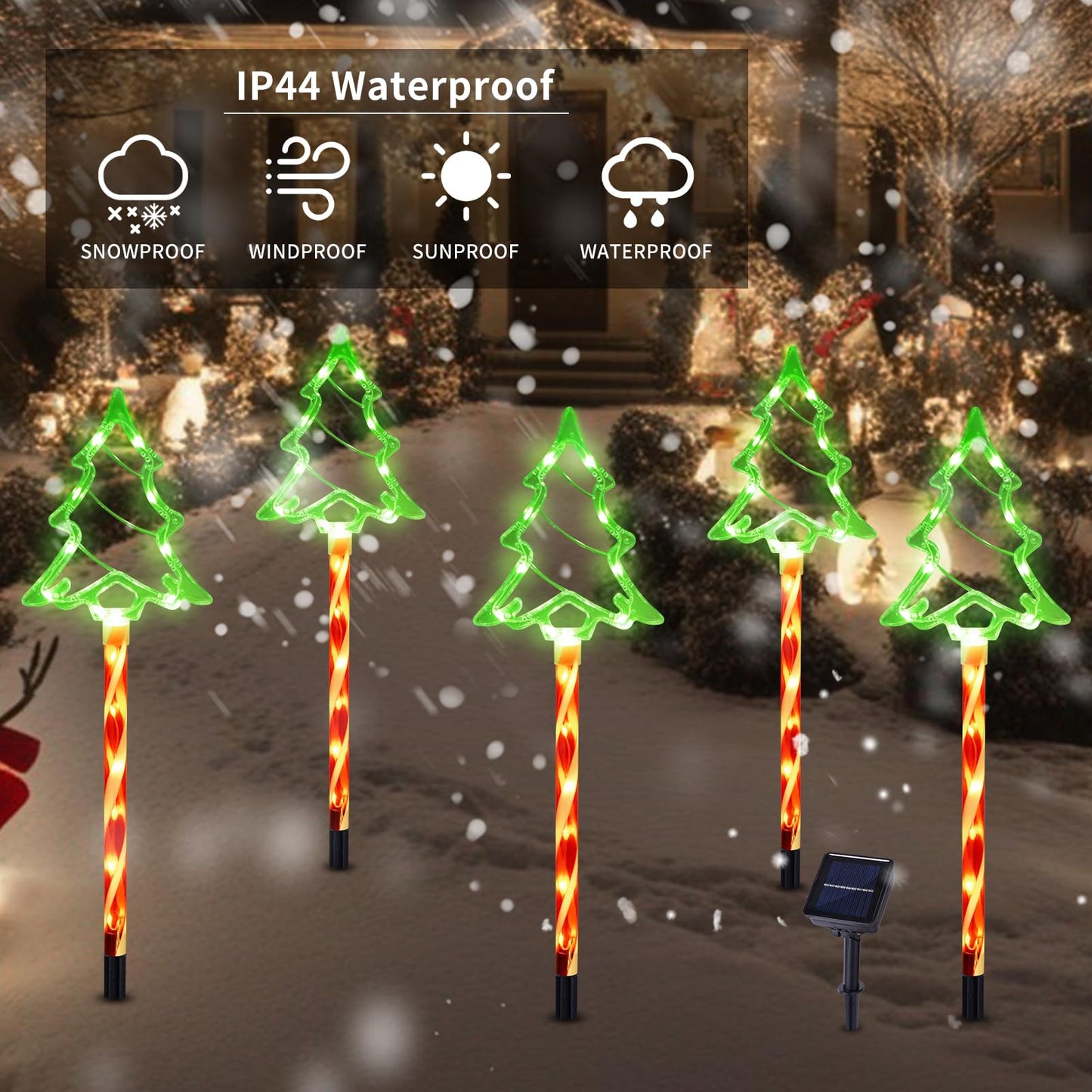 Christmas Solar Pathway Lights Outdoor Decorations  8 Modes Xmas Tree Candy Lights Waterproof Led Garden Stake Light For Walkway Yard Lawn Porch Holiday Decor 10-Pack (Red Tube Tree  10 Pack)