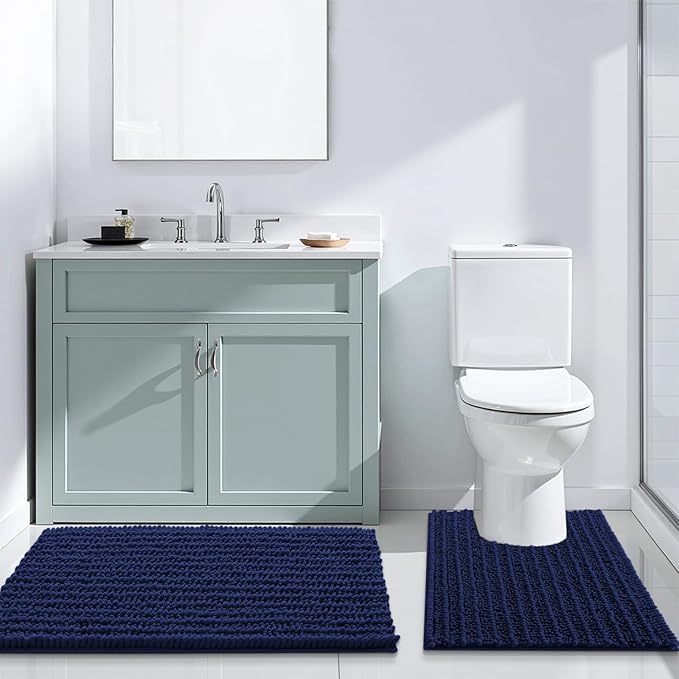 Arotive Luxury Chenille Bathroom Rug Mat, Extra Soft Thick Absorbent Shaggy Bath Rugs, Non-Slip Machine Wash Dry, Plush Bath Mats for Bathroom, Shower and Tub, 30x20, Navy
