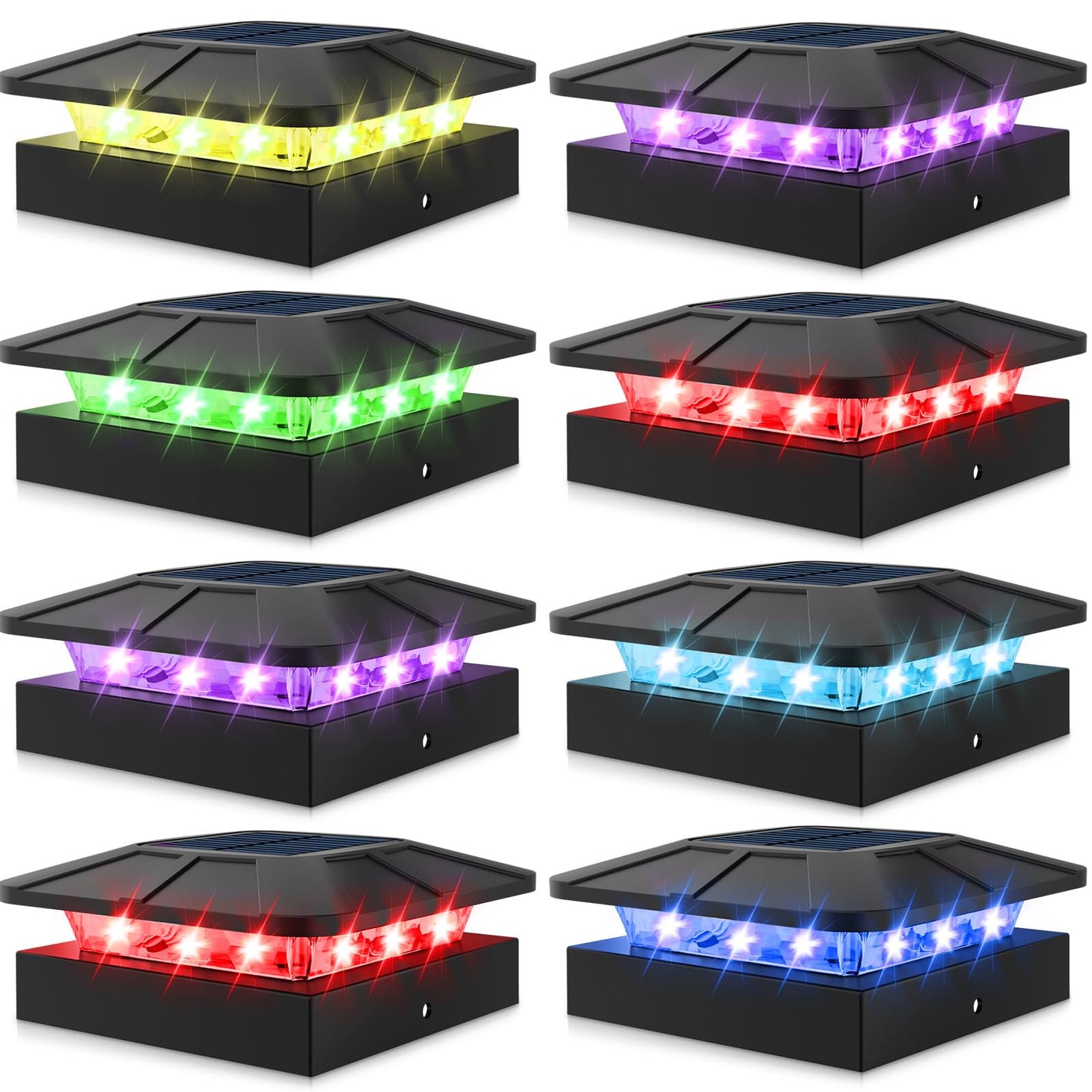 Peasur 4X4 Solar Post Cap Lights Rgb Color Changing  8 Packs Led Deck Fence Light Solar Powered Outdoor Waterproof  Wood/Vinyl Posts Top Lighting For Outside Yard Garden Patio