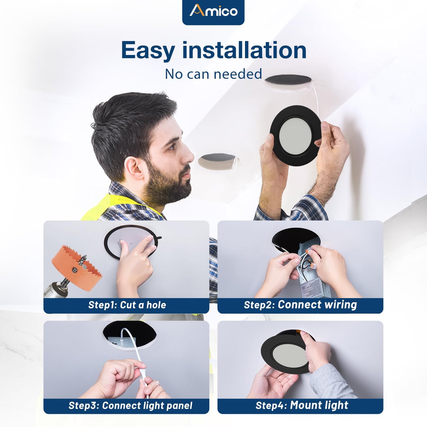 Amico 12 Pack 6 Inch 5Cct Gimbal Led Recessed Lighting  360&90Adjustable Eyeball Directional Downlight  Dimmable  2700K/3000K/3500K/4000K/5000K Selectable  12W 1200Lm Cri90+  Black  Etl&Fcc