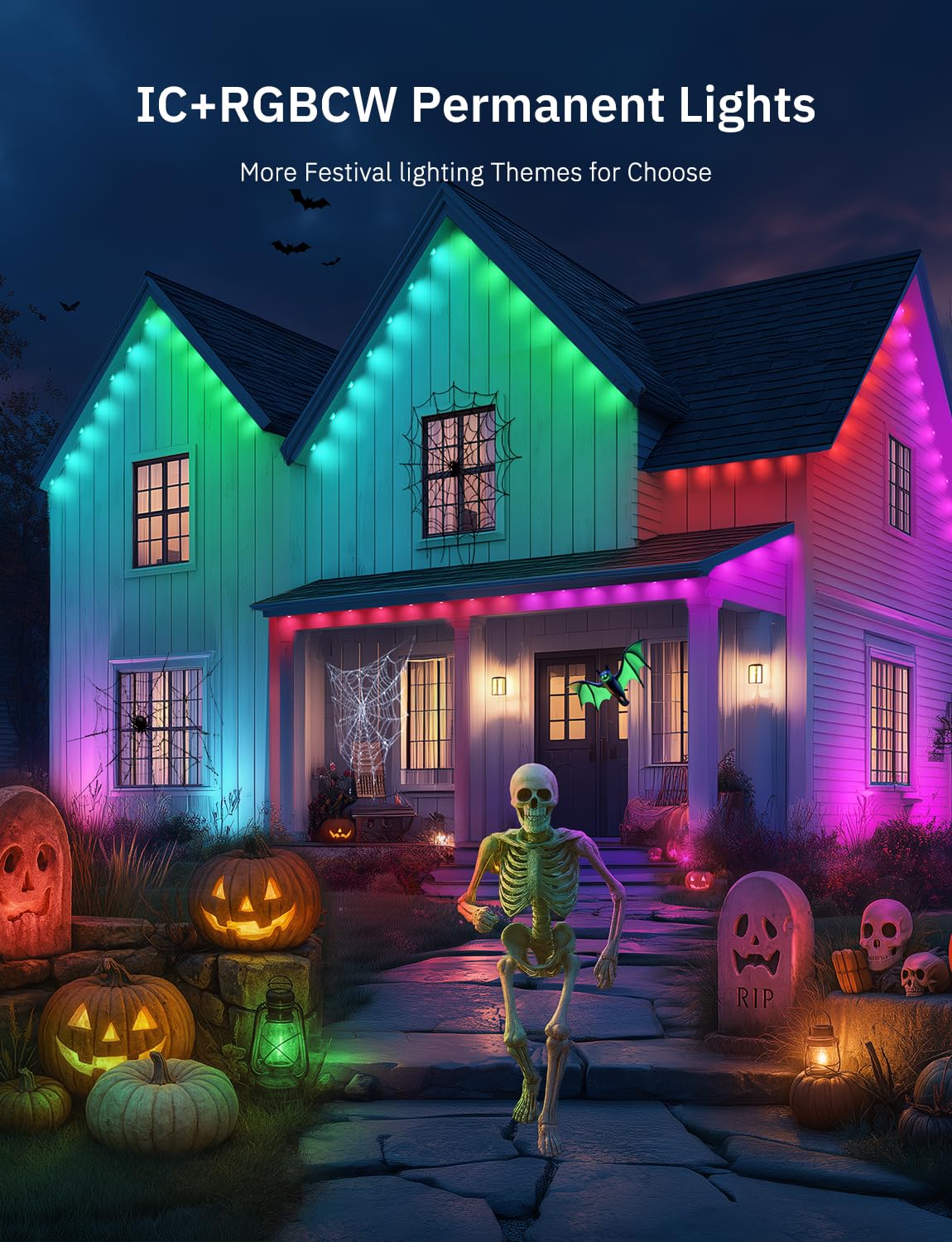 200Ft Permanent Outdoor Lights  100 Smart Waterproof Rgb+Ic Led Eaves With Warm White & Cool White  Halloween Christmas Permanent Light With 48 Scenes Mode For All Holiday Decor Party Daily Lighting