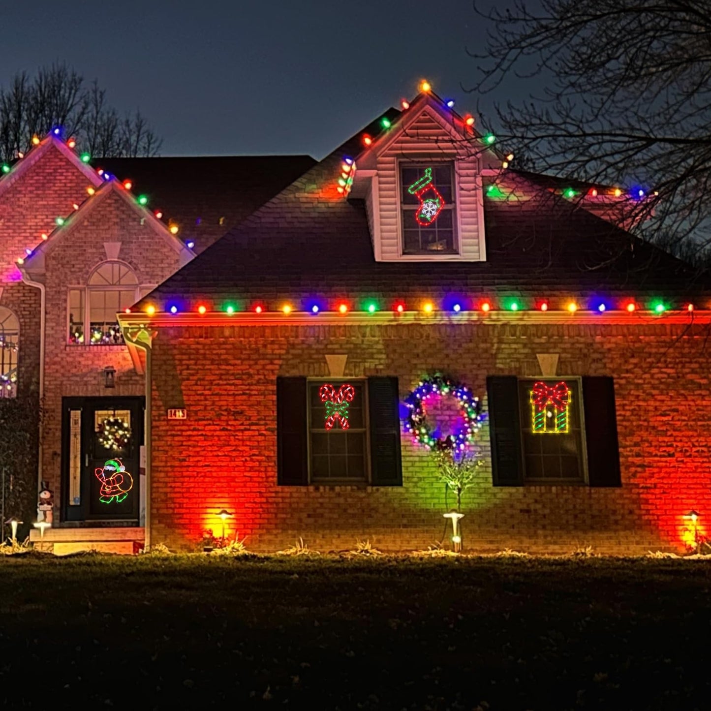 Trwymz 16 Christmas Window Silhouette Lights - 4 Pack Colour Lighted Christmas Stocking & Candy Cane & Gift Box & Santa For Holiday Indoor And Outdoor Wall Door Window Decorate