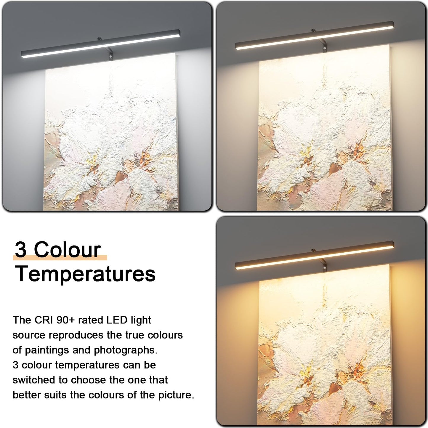 Coinmit 24 Plug In Picture Light For discomfort-reducingtings With Remote Control  9W Led Art Display Lighting For Gallery  Dartboard  Artwork  Black Wall Mounted Picture Frame Light