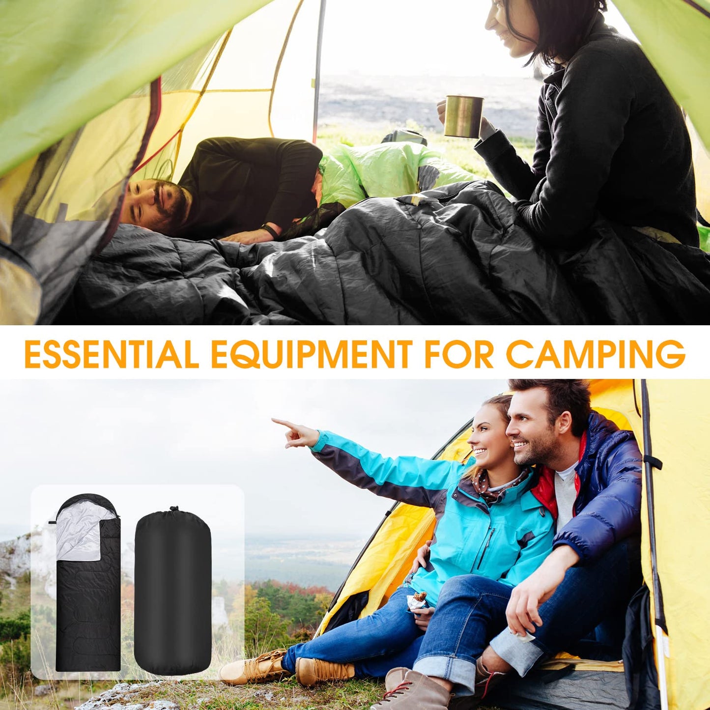Macarrie 10 Pcs Bulk Sleeping Bags for Homeless Donation Shelter Adults 0 Degree Waterproof Sleeping Bags with Compression Sack for Cold Weather Emergency Hiking Camping Warm(Black)