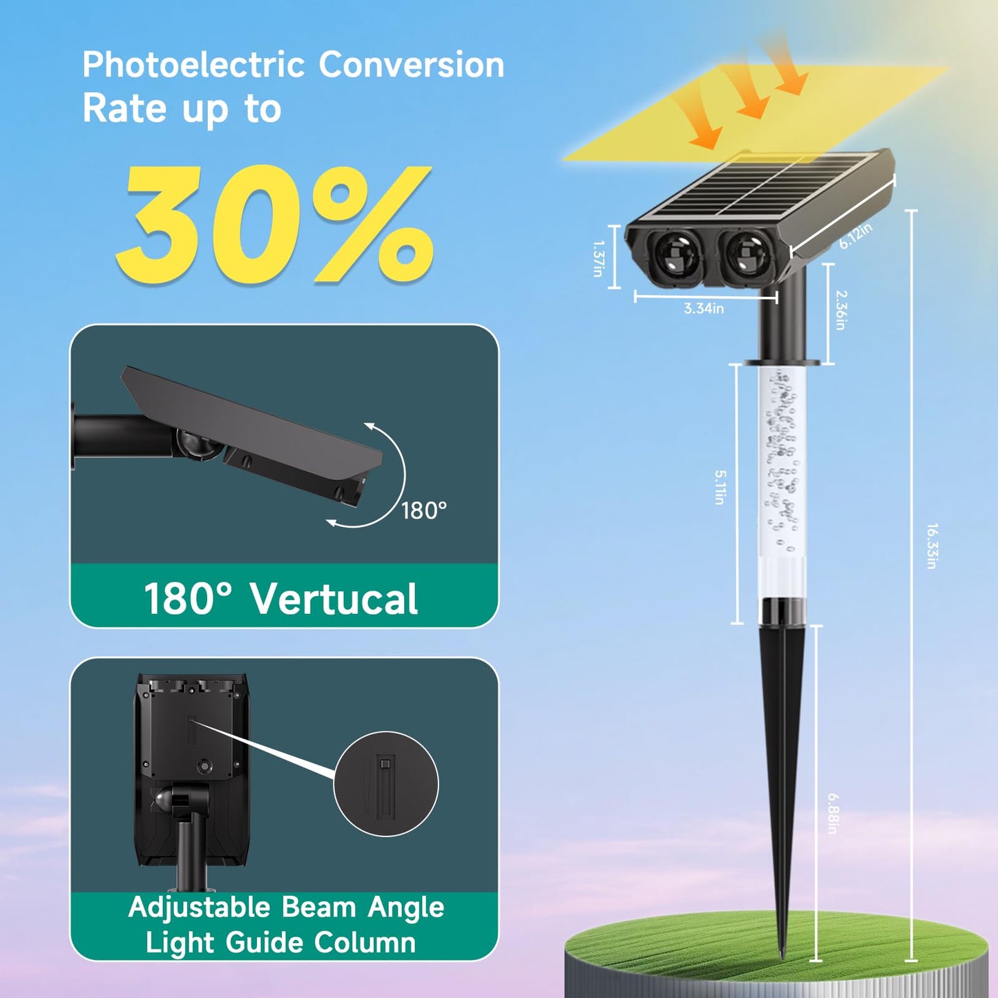 Solar Lights Outdoor Waterproof: 2 In 1 Solar Spot Lights With 2 Lighting Modes & Pc Light Guide Column For Tree Garden Yard Pathway | Warm Yellow 3000K Landscape Lights | Ip65 Waterproof | 4 Pack