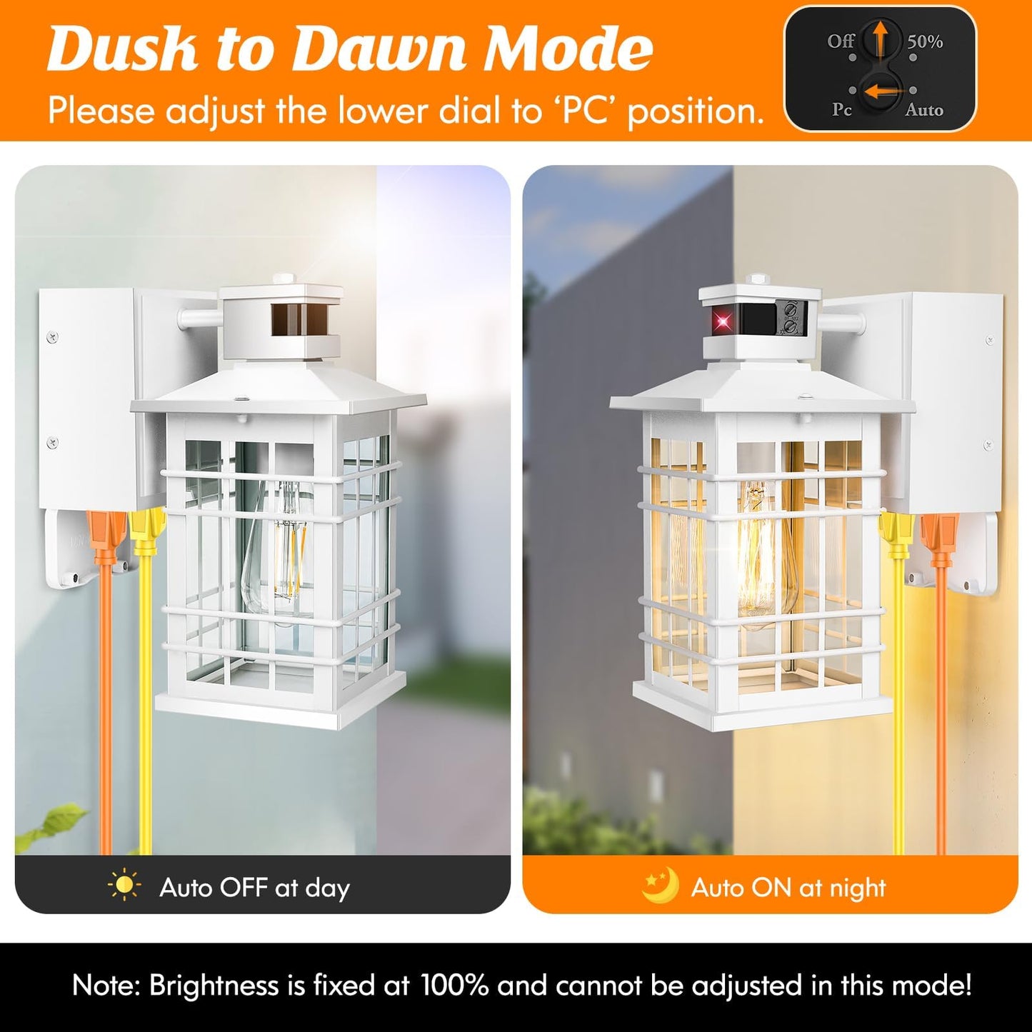 Porch Light With Gfci Outlets  White Motion Sensor Dusk To Dawn Outdoor Wall Light Fixture  2-Pack Waterproof Outside Wall Lantern Sconce 3 Lighting Modes  Exterior Wall Light For Front Door House
