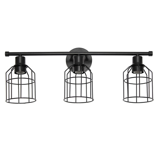 Elegant Designs VT1014-BLK 3 Light Cage Vanity Light, Iron, Matte Black