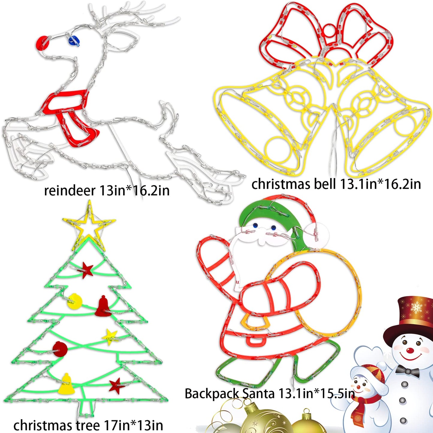 Trwymz Christmas Decorations - 16 Christmas Window Silhouette Lights - 4 Pack Colour Lighted Santa & Bell & Reindeer & Christmas Tree For Holiday Indoor And Outdoor Wall Door Window Decorate