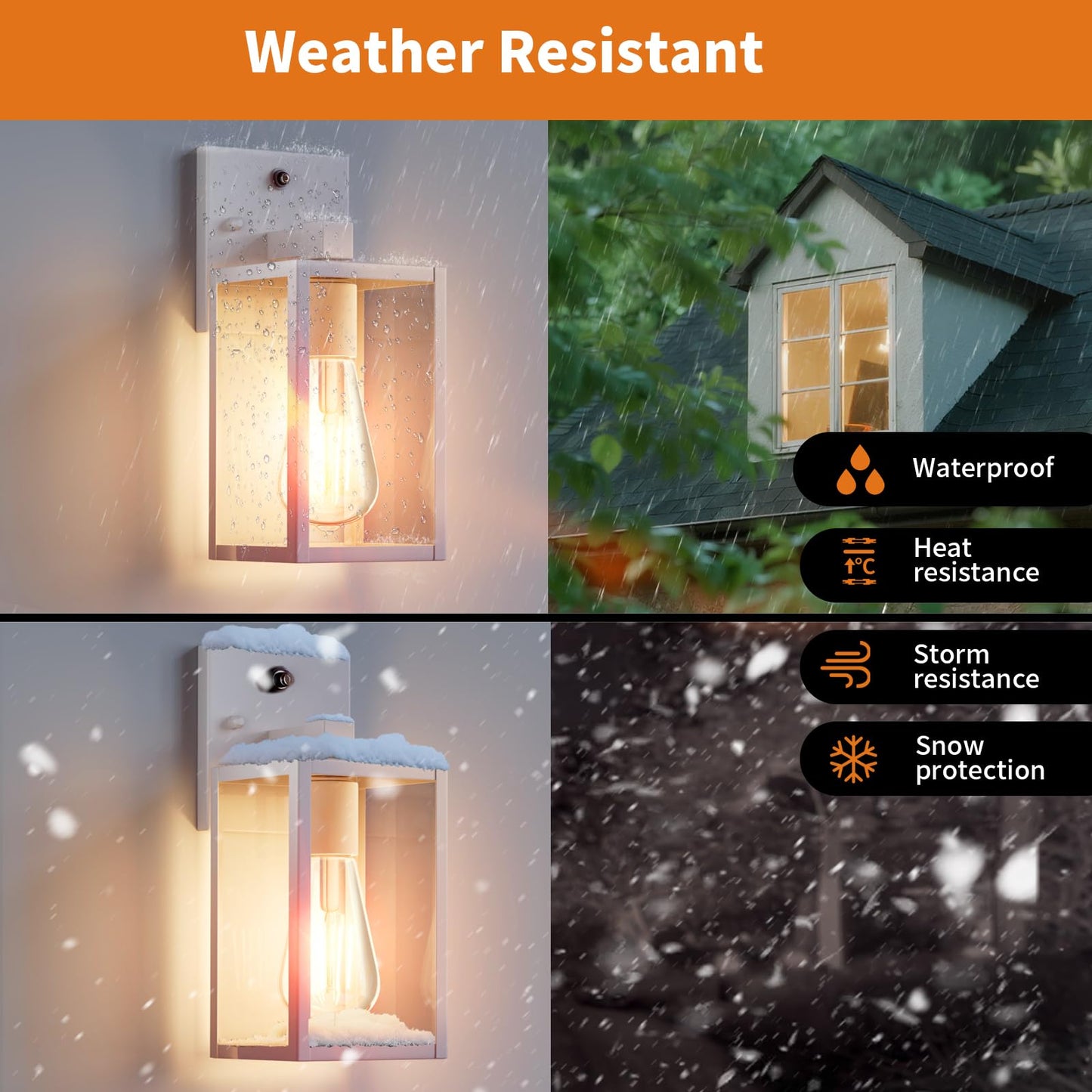2 Pack White Dusk To Dawn Front Porch Lighting Fixtures Wall Mount  Sensor Outside Exterior Lights For House  Outdoor Lantern Lamp  Waterproof Wall Sconce Lights  Black Coach Light For Garage Entryway