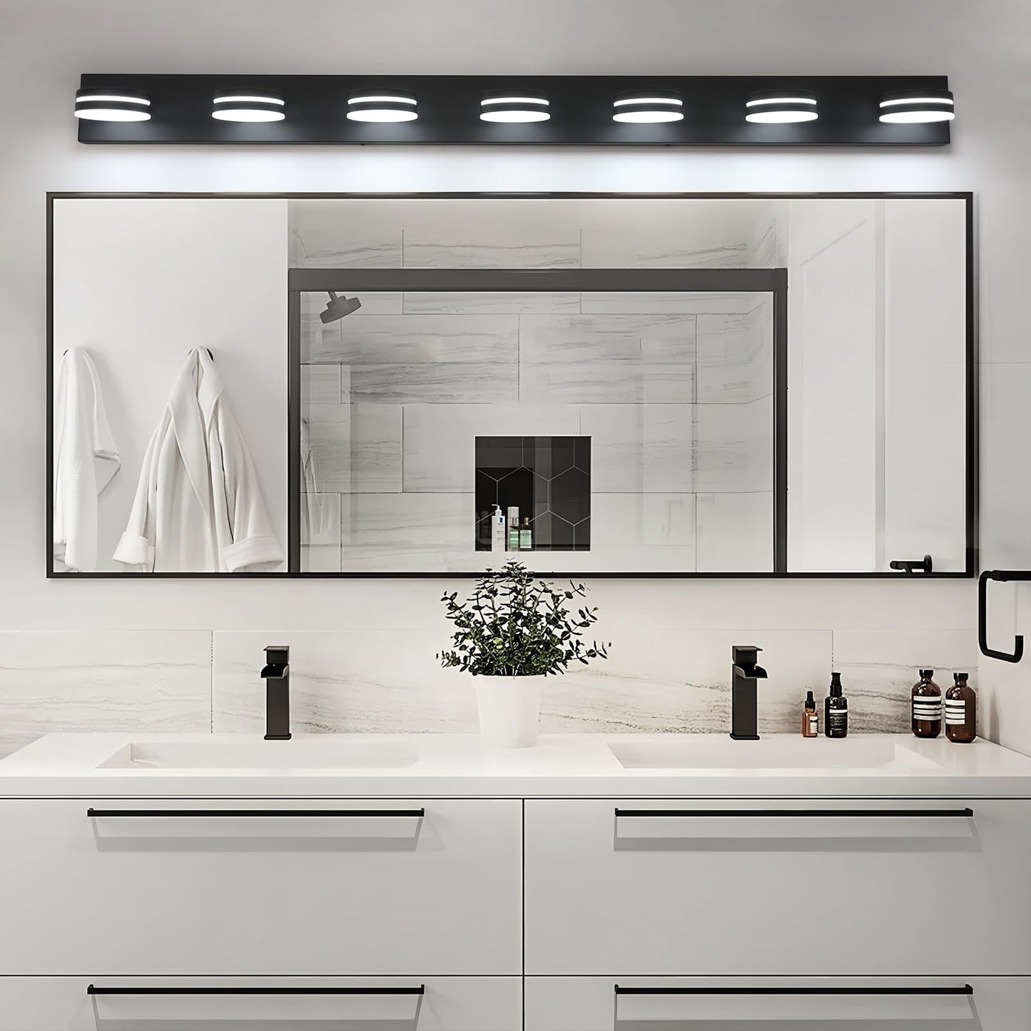 Bicrink 7-Light Bathroom Vanity Light Over Mirror  Matte Black Led Vanity Lighting Fixtures  Modern Bathroom Wall Light Fixtures With 360Rotating Lamp Head (Cool White 5500K)