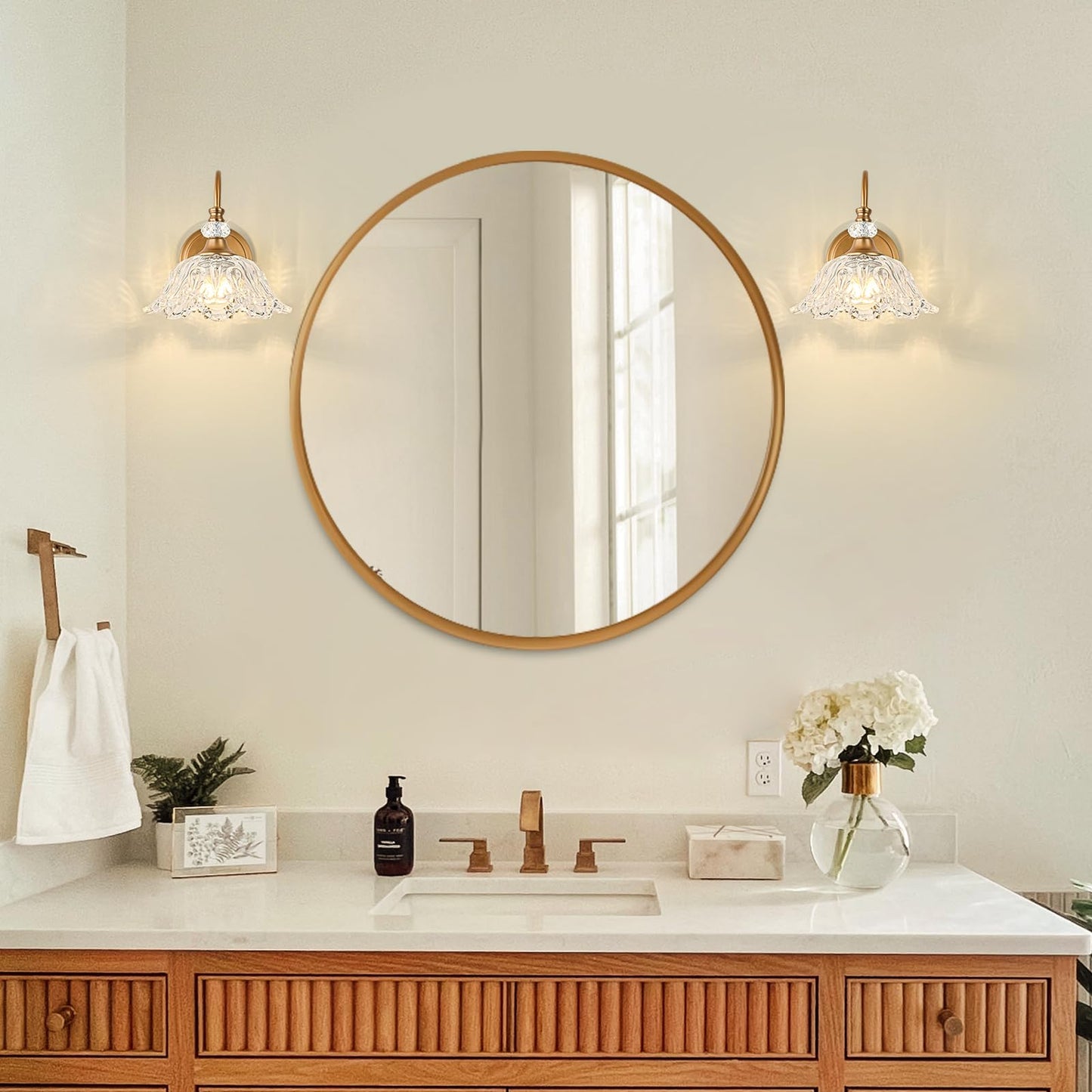 Sunkryster 1 Piece Vintage Wall Sconce With Floral Clear Glass Shade  Matte Deep Brass Finish Wall Mount Lighting For Bathroom Vintage Bathroom Vanity Light Fixture
