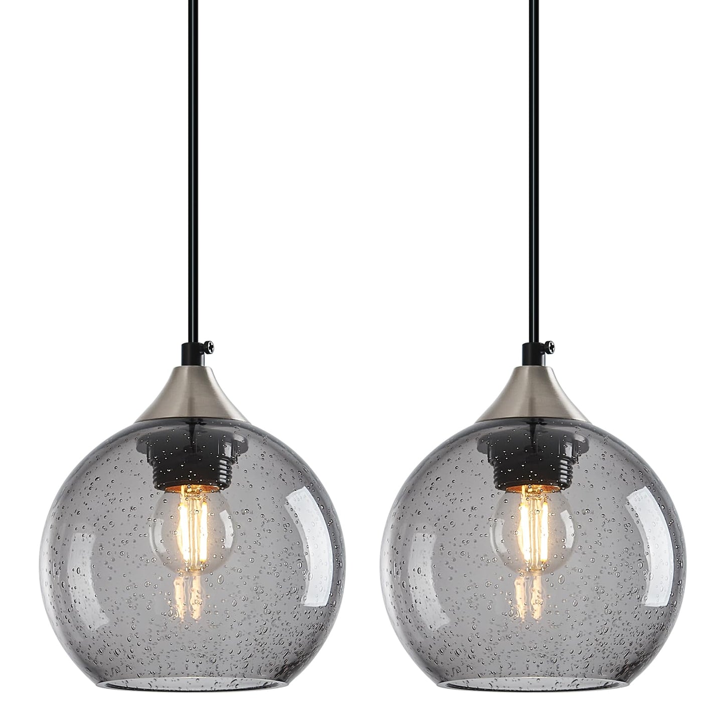 Lbsqj Light Grey Glass Pendant Lights Kitchen Island Globe Pendant Light Fixtures Modern Pendant Lighting For Bedroom Living Dining Room Light Fixture (5.9 In  2 Pack)