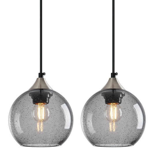 Lbsqj Light Grey Glass Pendant Lights Kitchen Island Globe Pendant Light Fixtures Modern Pendant Lighting For Bedroom Living Dining Room Light Fixture (5.9 In  2 Pack)