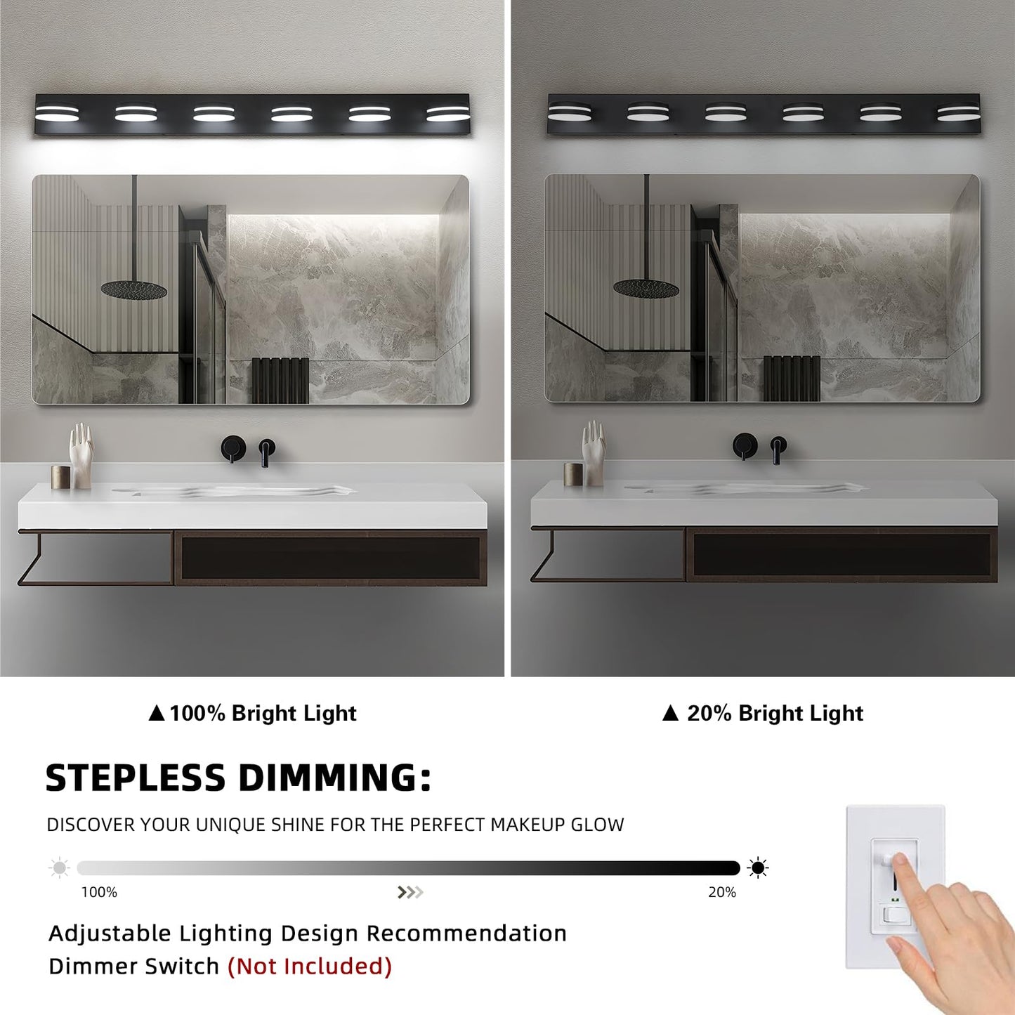 Bicrink 6-Light Bathroom Vanity Light Over Mirror  Matte Black Led Vanity Lighting Fixtures  Modern Bathroom Wall Light Fixtures With 360Rotating Lamp Head (Cool White 5500K) (Black  47Inch)